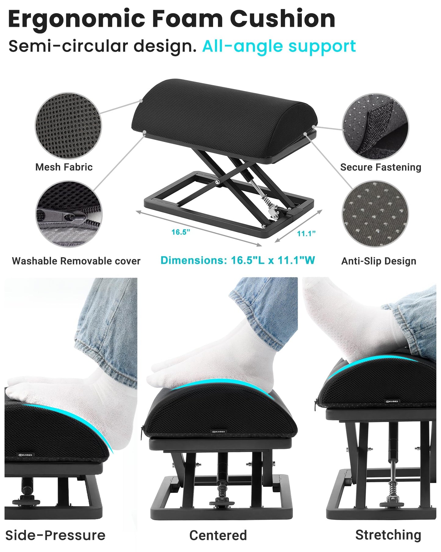 Wikabex Truly Infinite Height Adjustable Footrest|No Bending Needed—Foot Step-to-Adjust|2.7"-13.1" Height|Washable|Foot Rest Stool for Under Desk at Work, Office/Home/Gaming/Study Desk Essentials