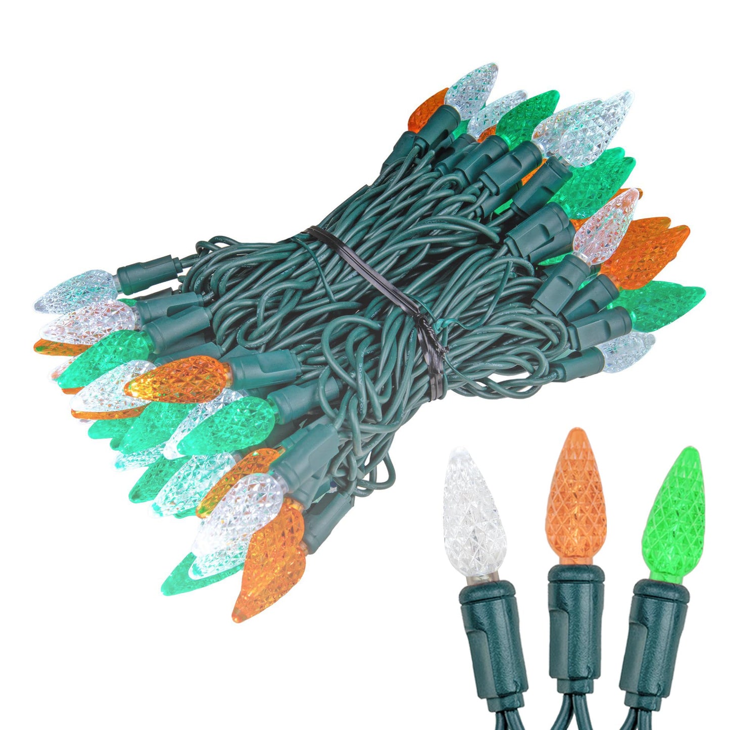 Novelty Lights 24FT 70 LED C6 LED St. Patrick's Day String Lights, Outdoor Christmas Tree Commercial Grade LED String Lights, Christmas Lights Outdoor Tree Decorations Outdoor (Green/White/Orange)