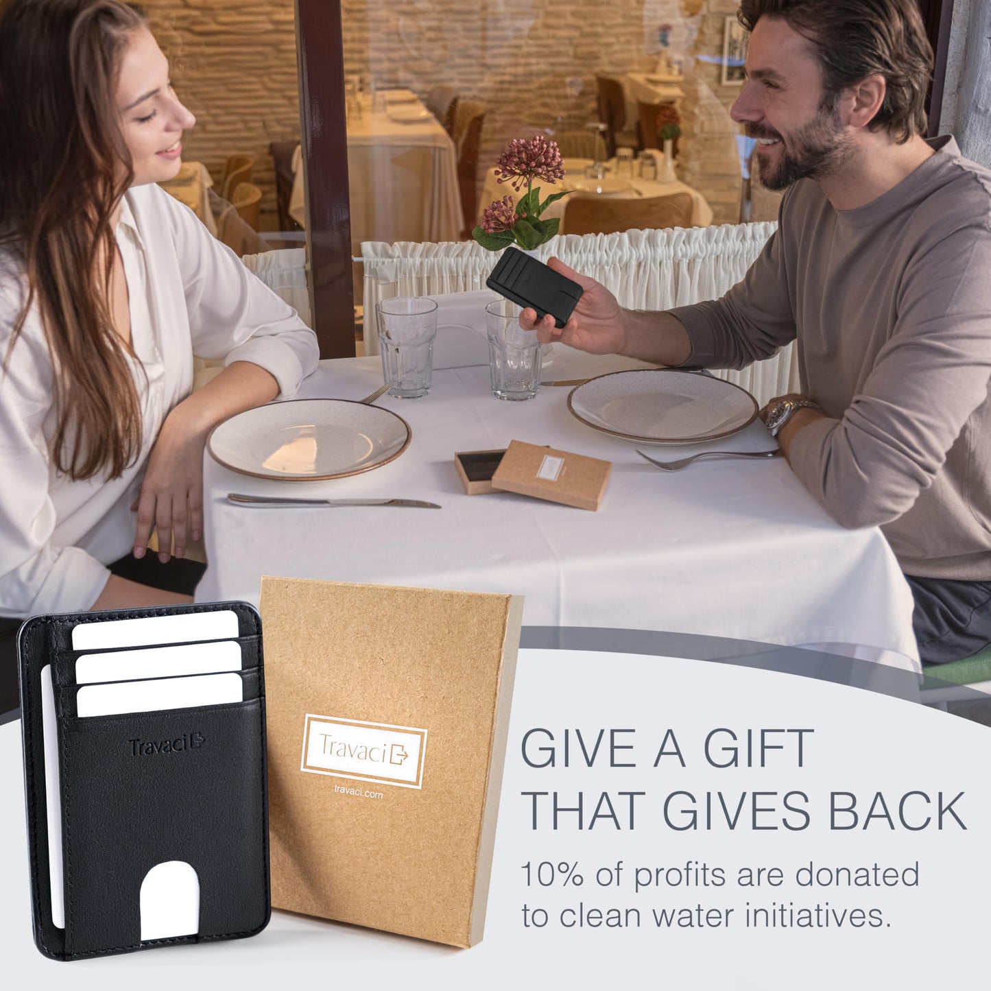 Travaci Full Grain Leather Slim Wallet for Men and Women - Small Minimalist Wallet and Leather Card Holder - Thin Front Pocket Credit Card Holder - Black