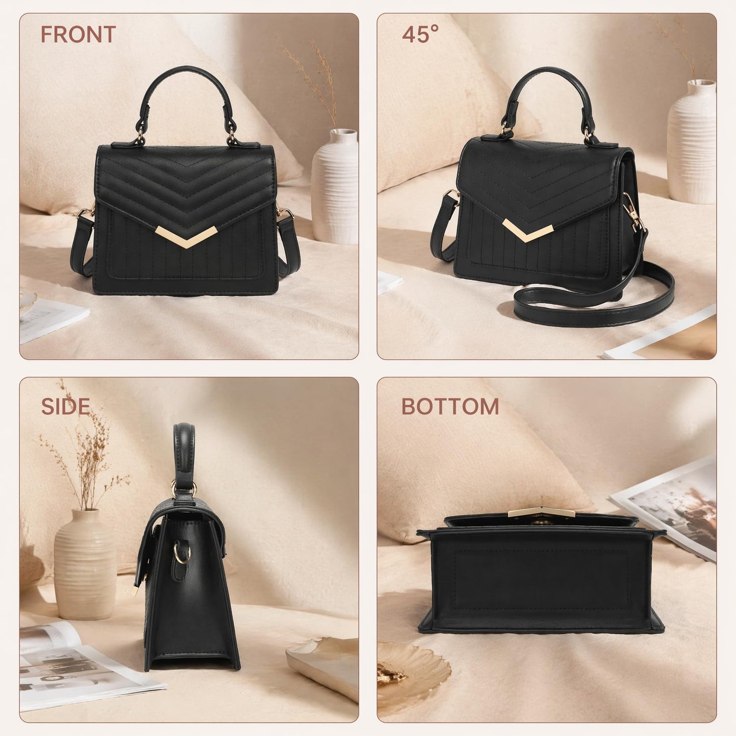 Goinsound Top Handle Purse Women's Top-Handle Handbags quilted flap Black crossbody purse women purses and handbags