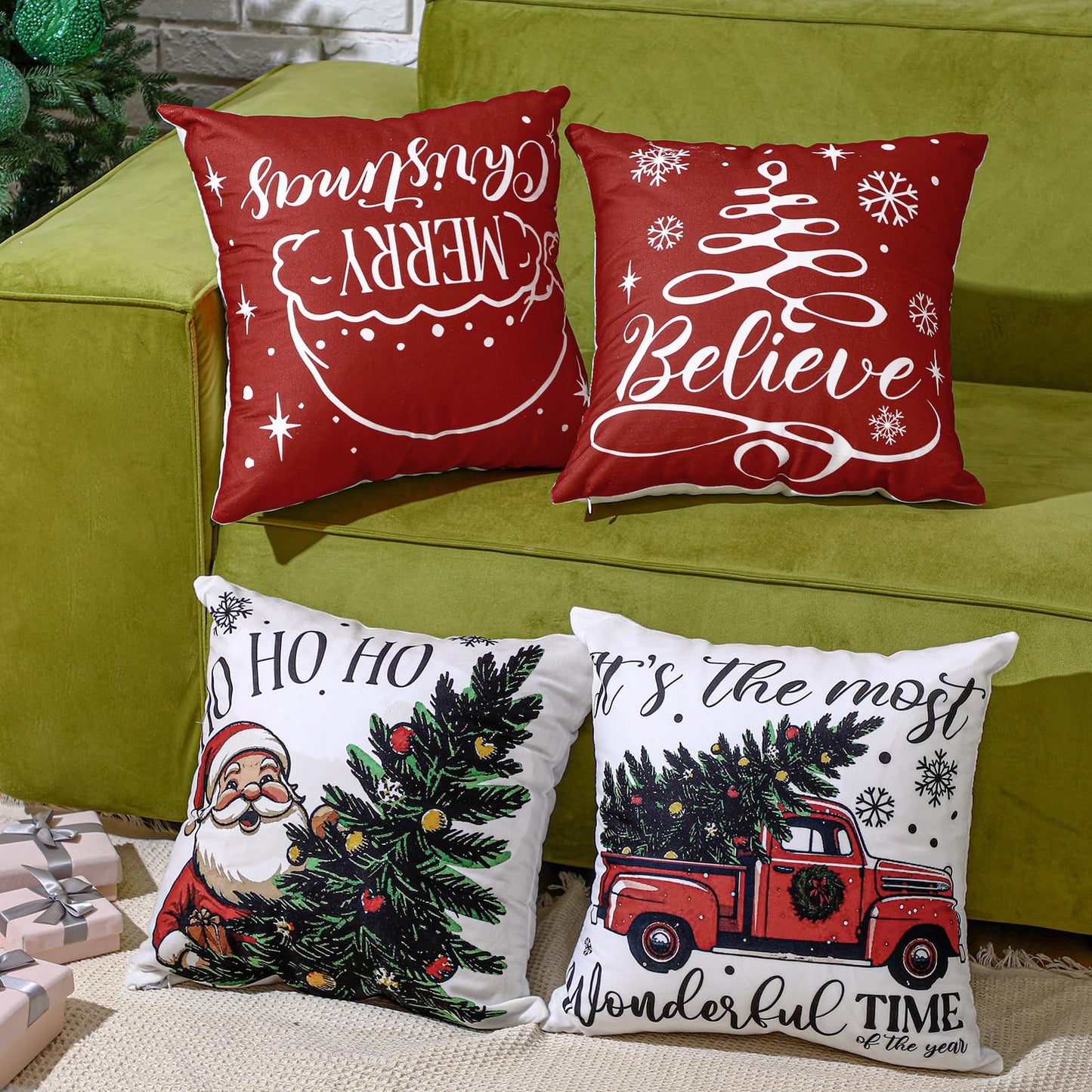 GlikCeil Set of 16 Winter Pillow Covers 18 x 18 Inch Seasonal Throw Pillow Covers Christmas Holiday Pillowcases Decorative Cushion Pillowcases for Farmhouse Home Couch Sofa Decor