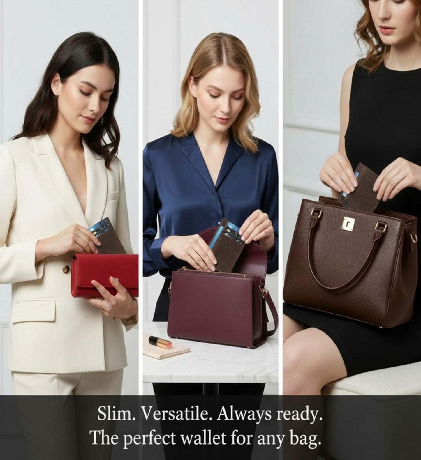 F&L CLASSIC Slim Minimalist Front Pocket leather card holder wallet, for men and women, RFID Blocking, dark brown,10-04