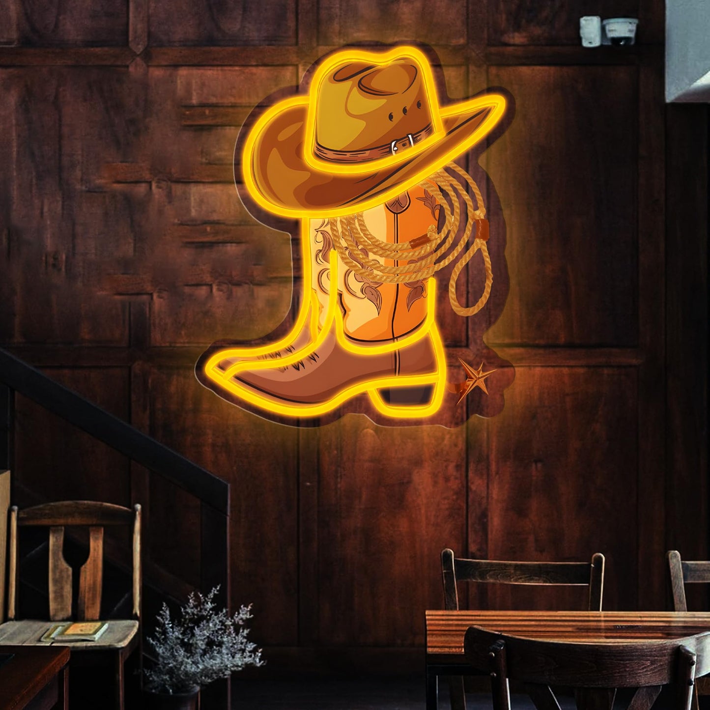 Cowboy Boot with Hat Lasso Neon Signs for Wall Decor, Led Pink Cowgirl Boot Neon Sign, Aesthetic Western Wall Art, Cowboy LED Sign for Room Bedroom Party Bar Decor Birthday Christmas Gifts (Golden)