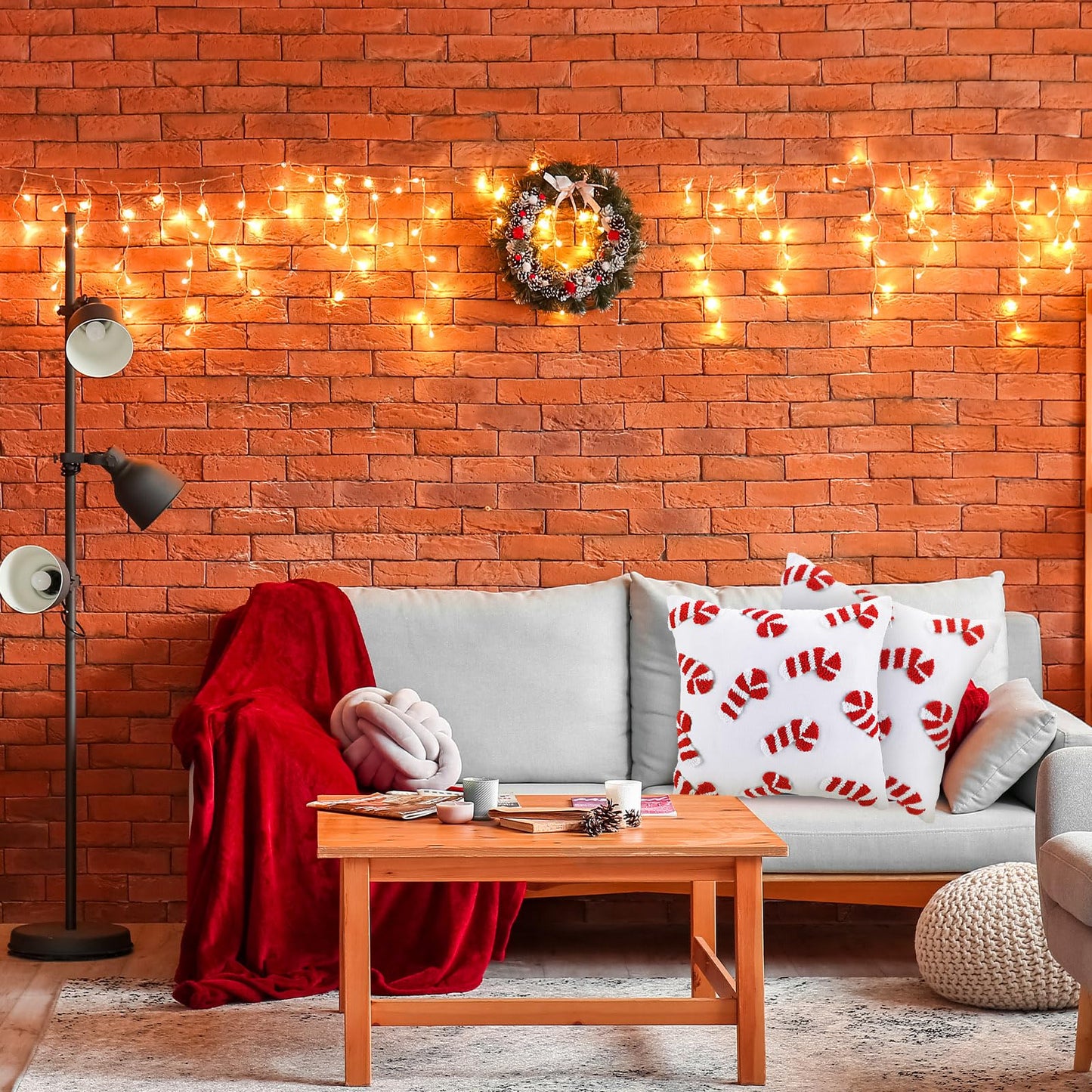Mixweer 2 Pcs Tufted Christmas Throw Pillow Cover 18 x 18 Inch Candy Tufted Pillow Covers 3D Xmas Pillows Case Decorative Soft Cushion Cover for Sofa Couch Bed Room