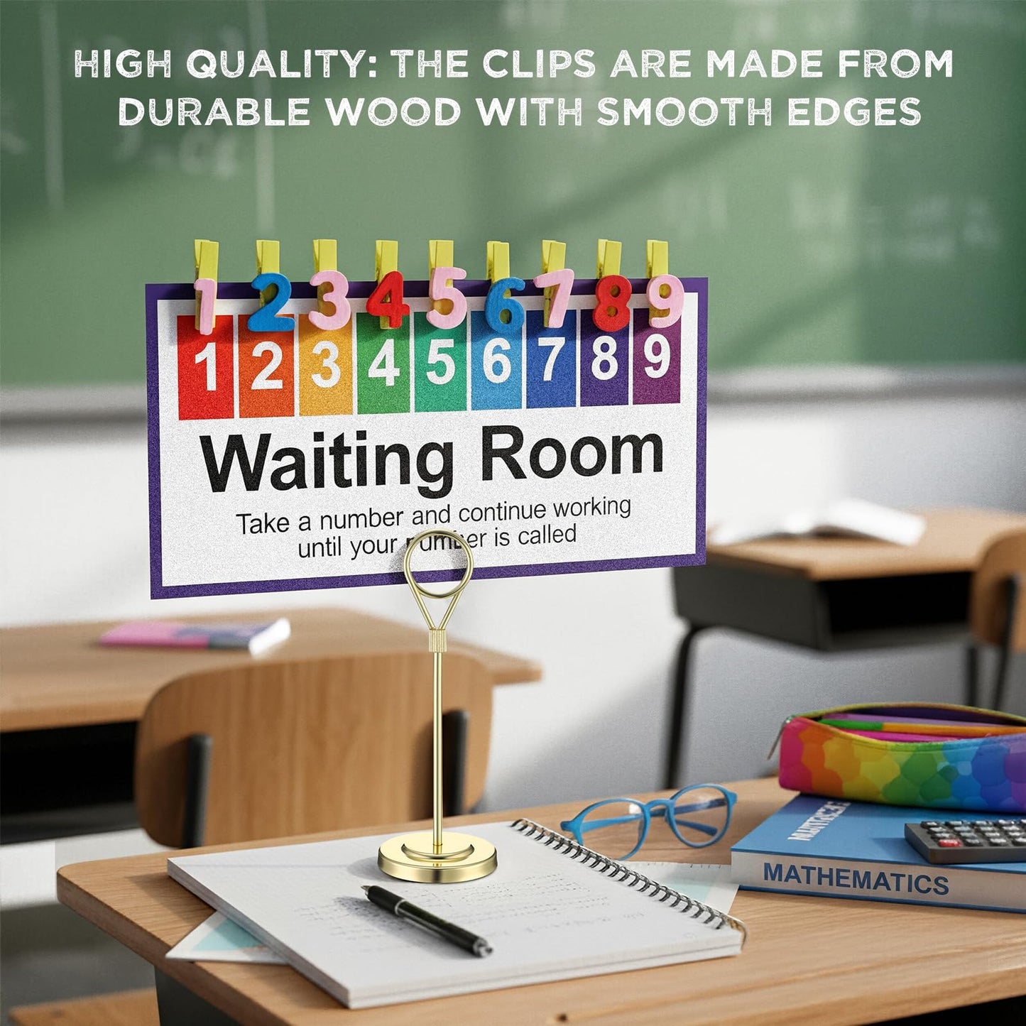 ForraFun New Version 3 Pcs Classroom Management Waiting Room Clip Colorful Chart Teacher's Helper Waiting Room Frosted PVC Poster with Wooden Number Clips, Table Holder for Classroom Supplies(Classic)
