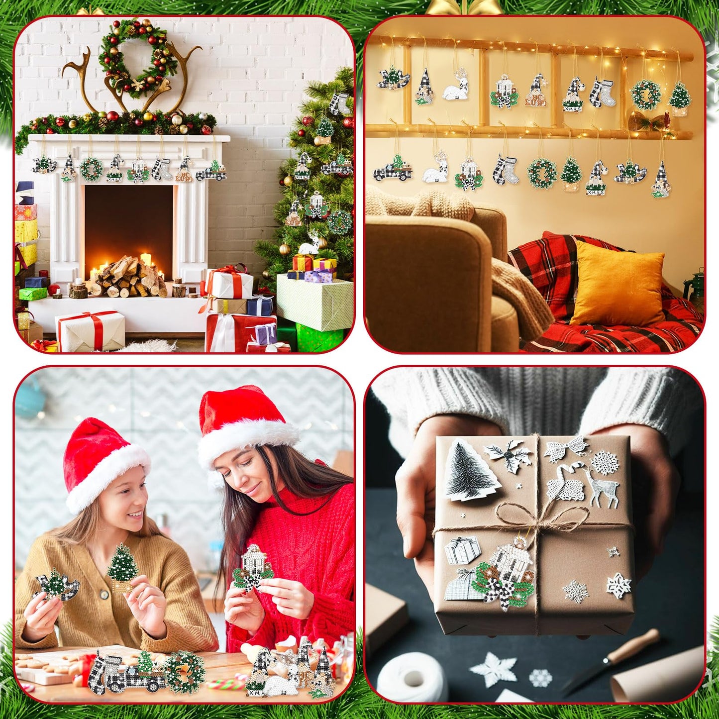 Realspring 20 Pcs Christmas Diamond Art Ornaments 5d Winter Diamond Painting Tree Decorations Has Xmas Hanging Rhinestones Art Kits for Adults Beginners DIY Crafts(Gnome)