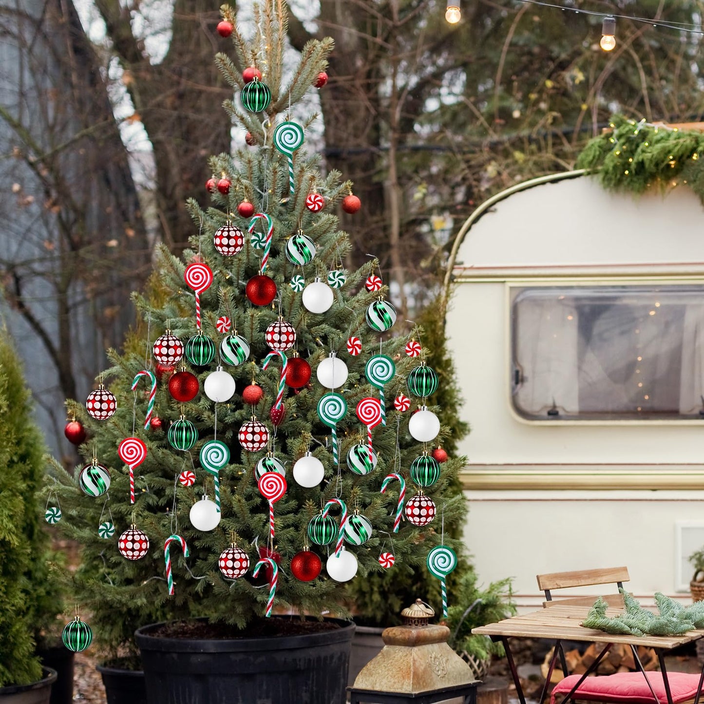 Liliful 66 Pcs Classic Red White Green Christmas Ball Ornaments Decor and Candy Canes Xmas Tree Decorations for Christmas Tree Hanging Decor Candy Lollipop Craft Xmas Party Supplies(Red Green White)