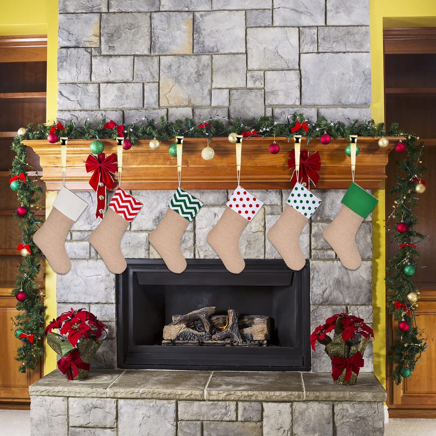 Sunshane 6 Pieces Christmas Stocking Holders Mantel Hanger Hooks Xmas Mantle Grips Set Safety Hang Stocking Clips for Christmas Party Decoration (Gold)