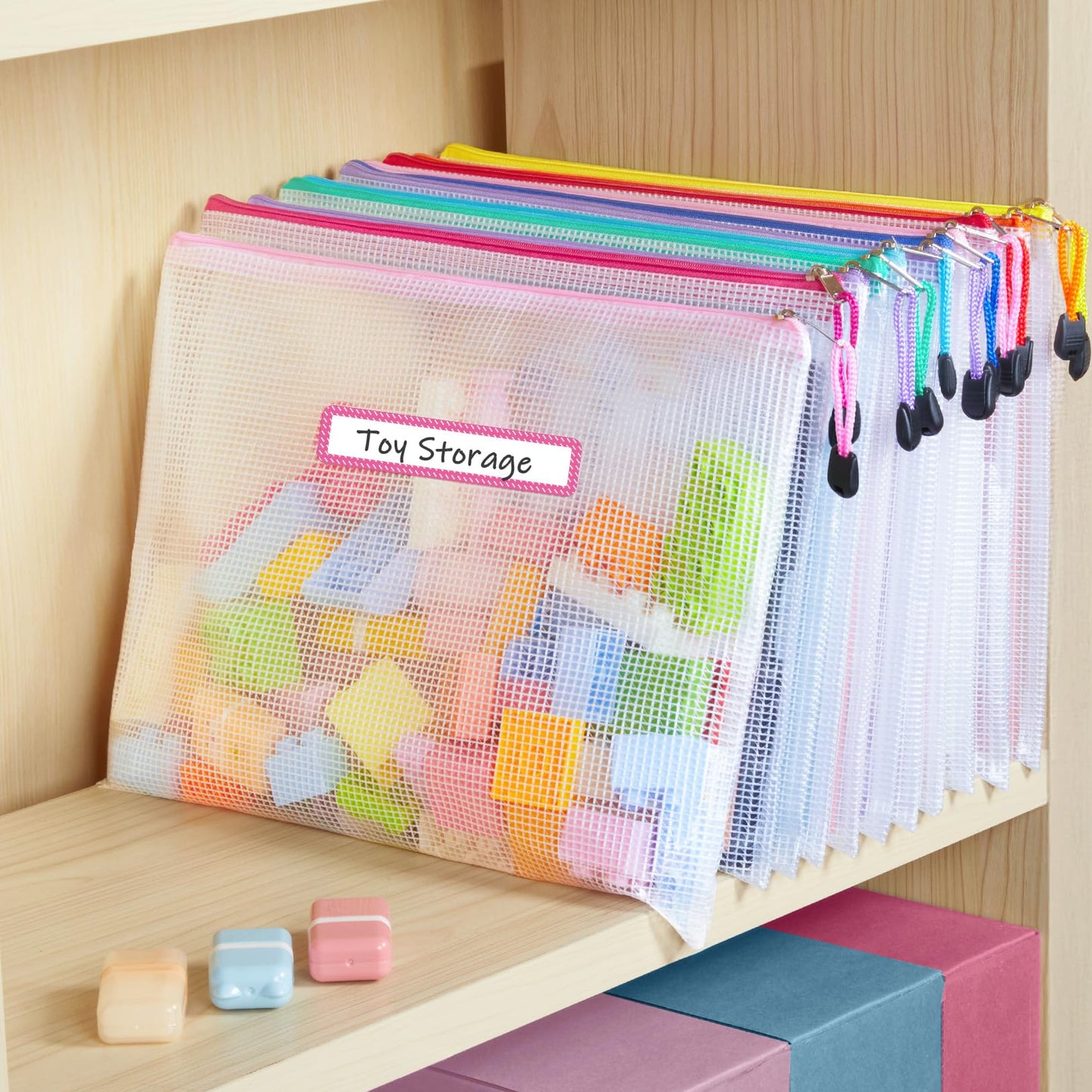 Sooez 36 Pack Mesh Zipper Pouch with Sticky Labels, A4 Mesh Bags, Toy Storage Board Game Puzzles Organization, Sturdy Letter Size File Folders Organizer for Teacher School Classroom Office Supplies