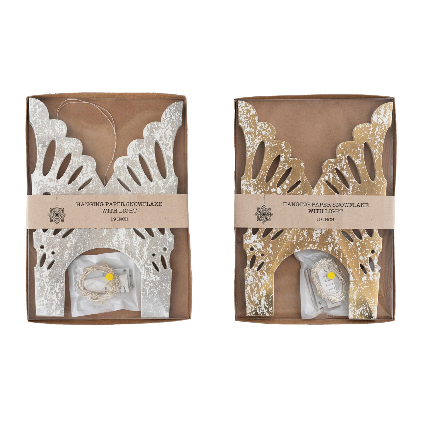 Creative Co-Op XS2889SET Paper Snowflake Ornament with LED Light, Set of 2 Colors, Multicolor