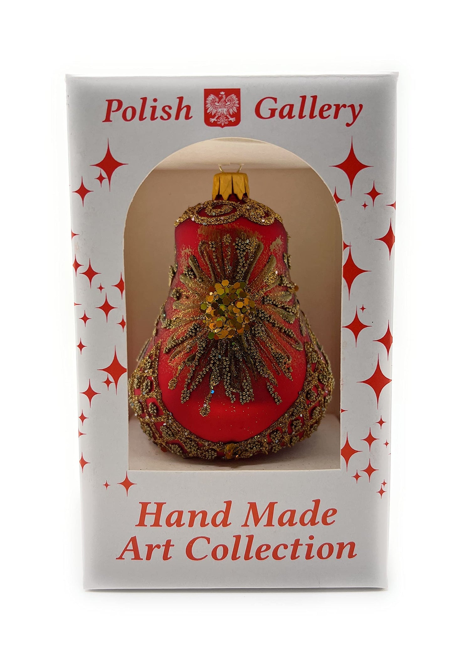 Polish Gallery Christmas Bell Ornament 4-Inch Blown Glass (Fire Star)