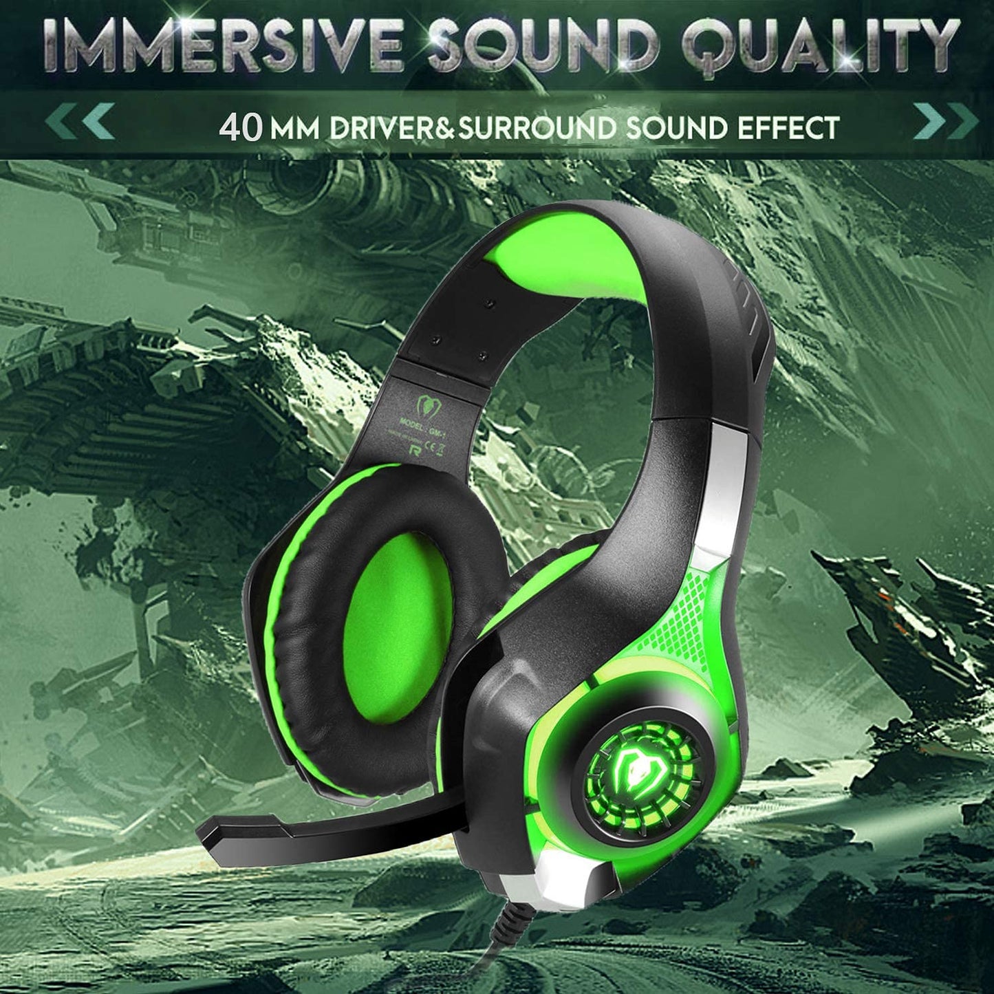BlueFire Stereo Gaming Headset with Microphone for PS5 PS4 Xbox One Switch PC Mac ā Wired Over-Ear Headphones with Surround Sound, Soft Memory Foam, Noise Canceling Mic, Light, 3.5mm Jack (Green)