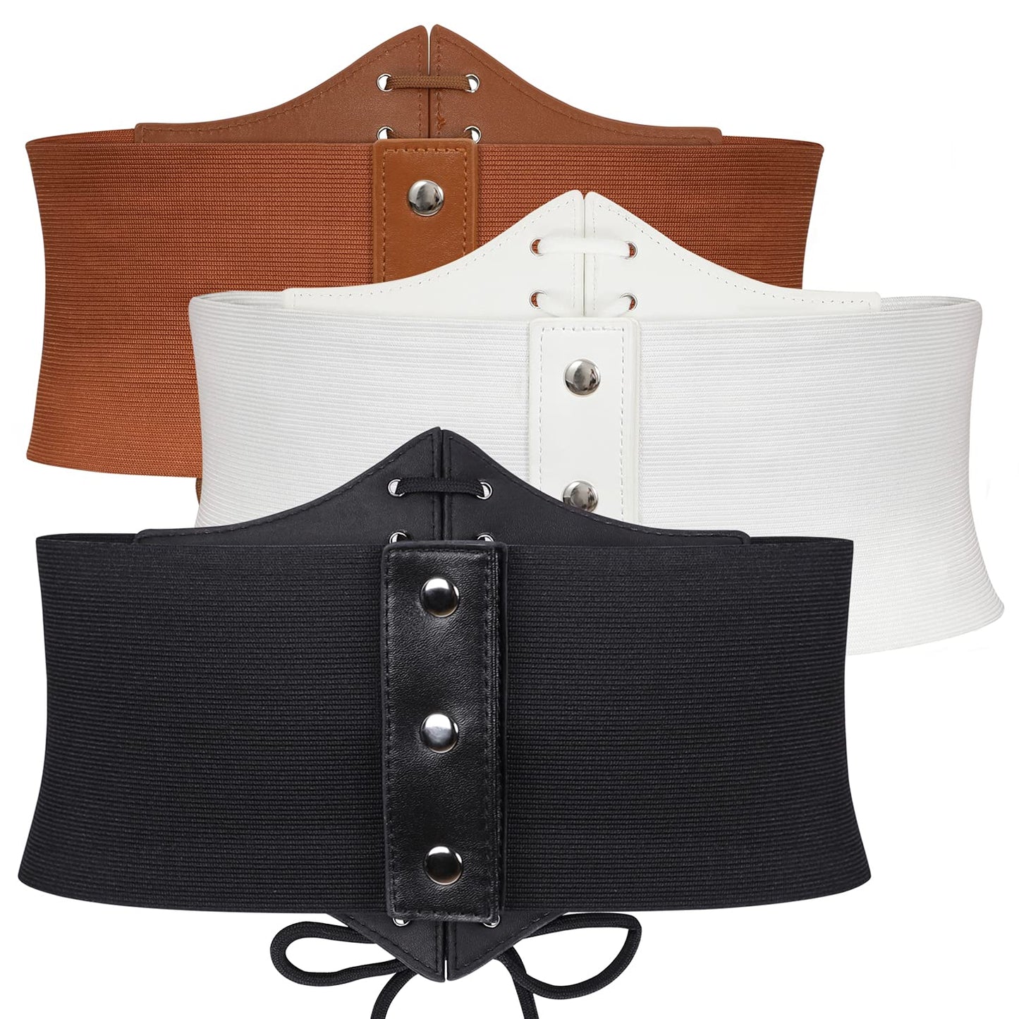 JASGOOD 3 Pack Women’s Elastic Costume Waist Belt Lace-up Tied Waspie Halloween Corset Belts for Women