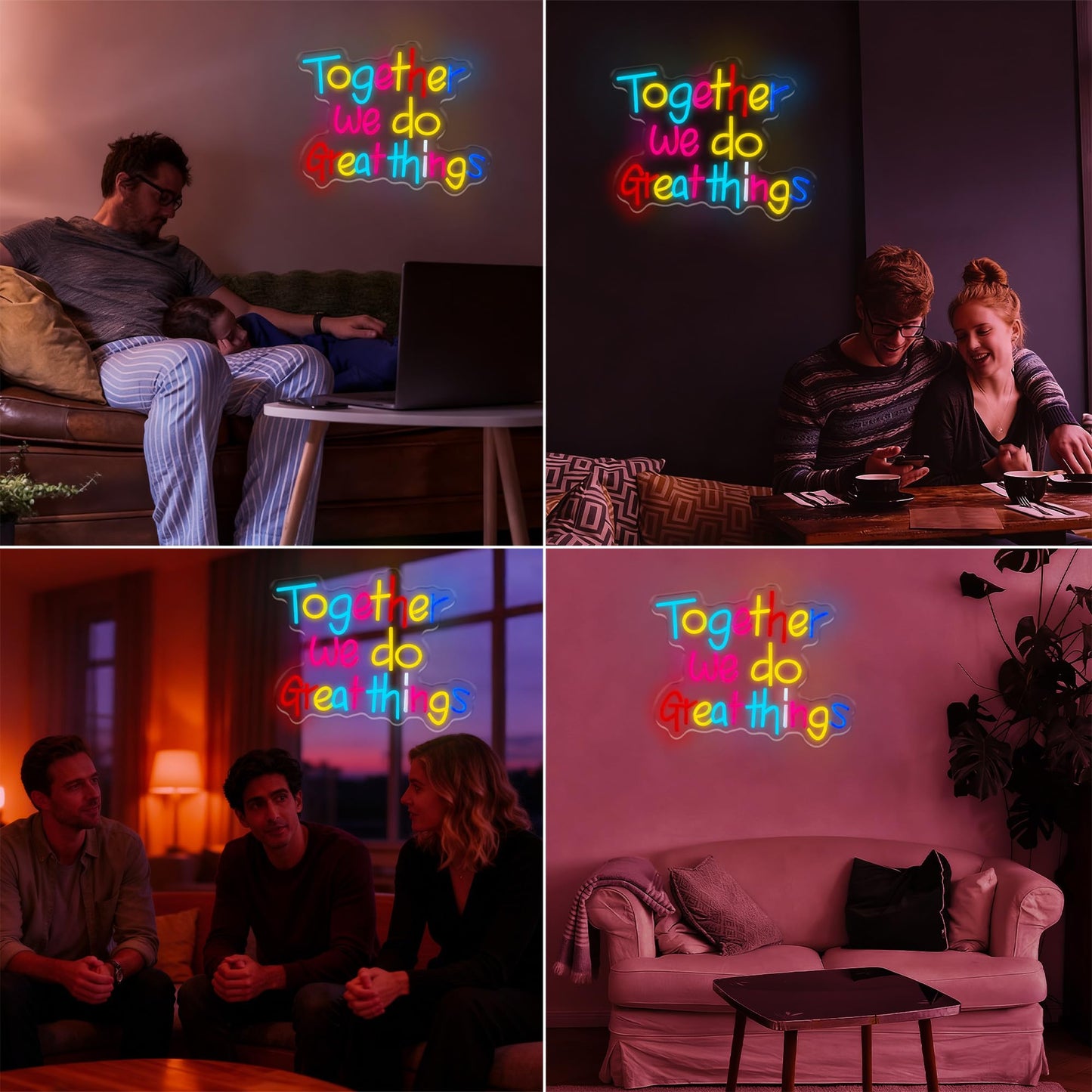 Together We Do Great Things Neon Sign Dimmable LED USB Powered Neon Light UP for Classroom Wall Decor Art Positive Bedroom Library Study Room Home for Student Kid Teen Birthday Party Christmas Backdrop Decoration Gift (Together We Do Great Things)