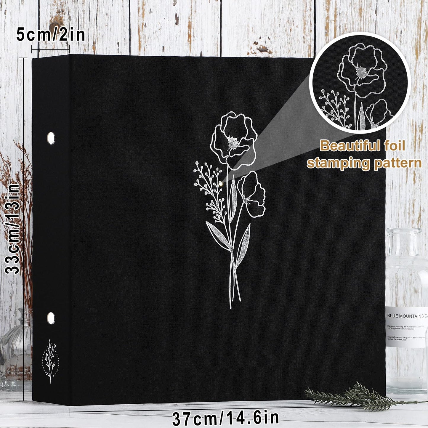 Lanpn 12x12 inch Scrapbook Photo Album, Linen Cover Archival Acid Free Top Load 3 Ring Binder Folder Photo Book 12 x 12 with 30 Plastic Sleeves 60 Pages (Black)