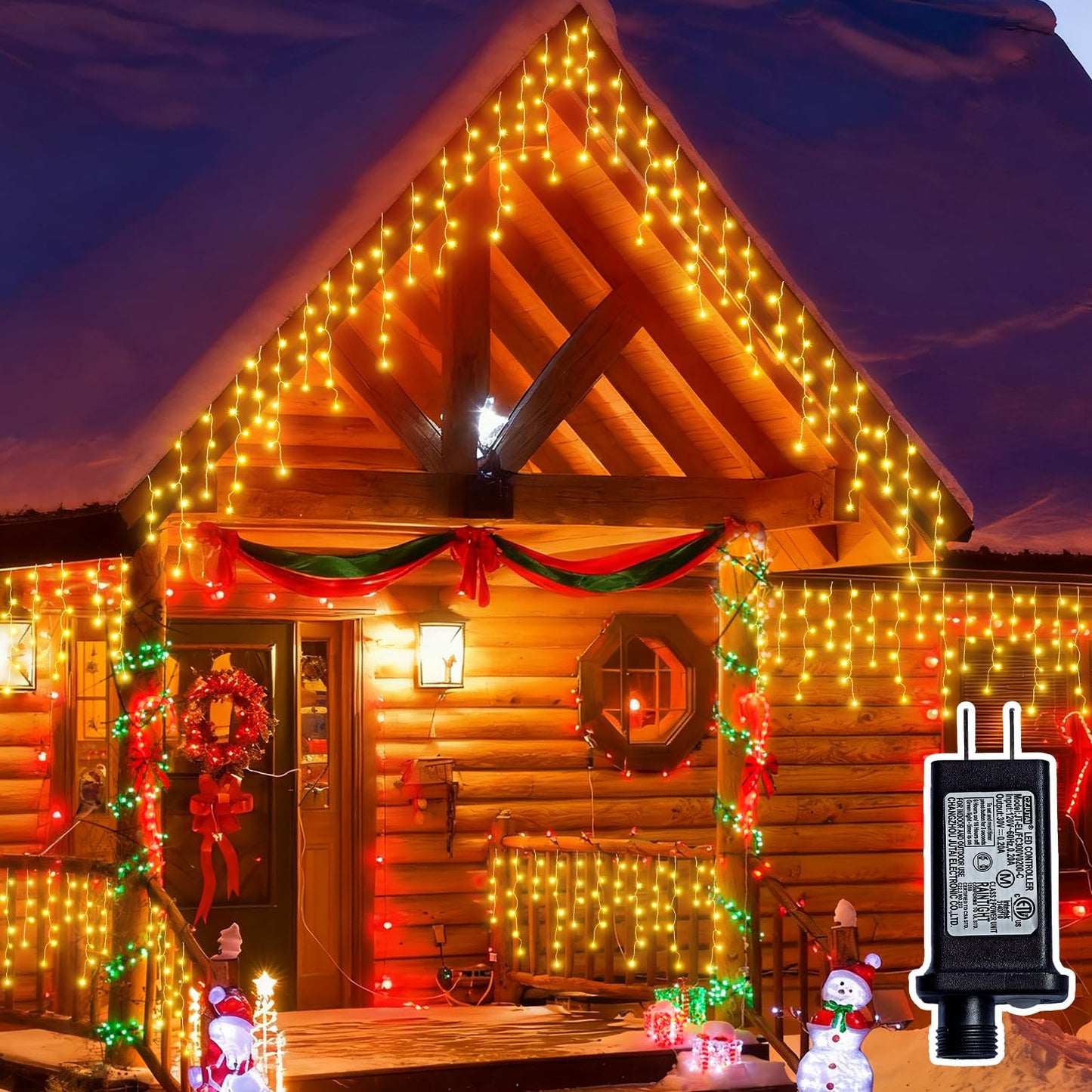 BYIZO Christmas Outdoor Icicle Lights - 480 LED 66+33 FT 8 Modes Curtain Fairy String Light Plug in, Waterproof for Eaves Yard Holiday Xmas Holiday Indoor Outdoor Decoration - Warm White
