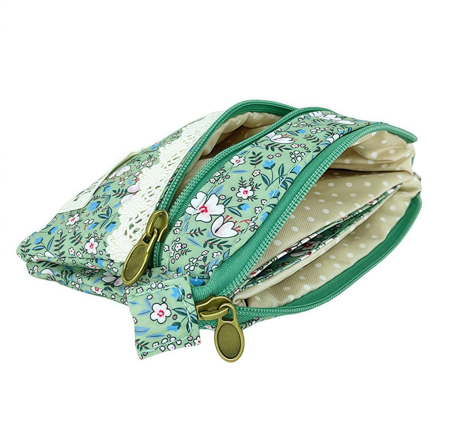 GUXL Women Small Zipper Coin Purse, Handmade Fabric Flower Embroidered Change Pouch, Cotton Double Zipper Wallet
