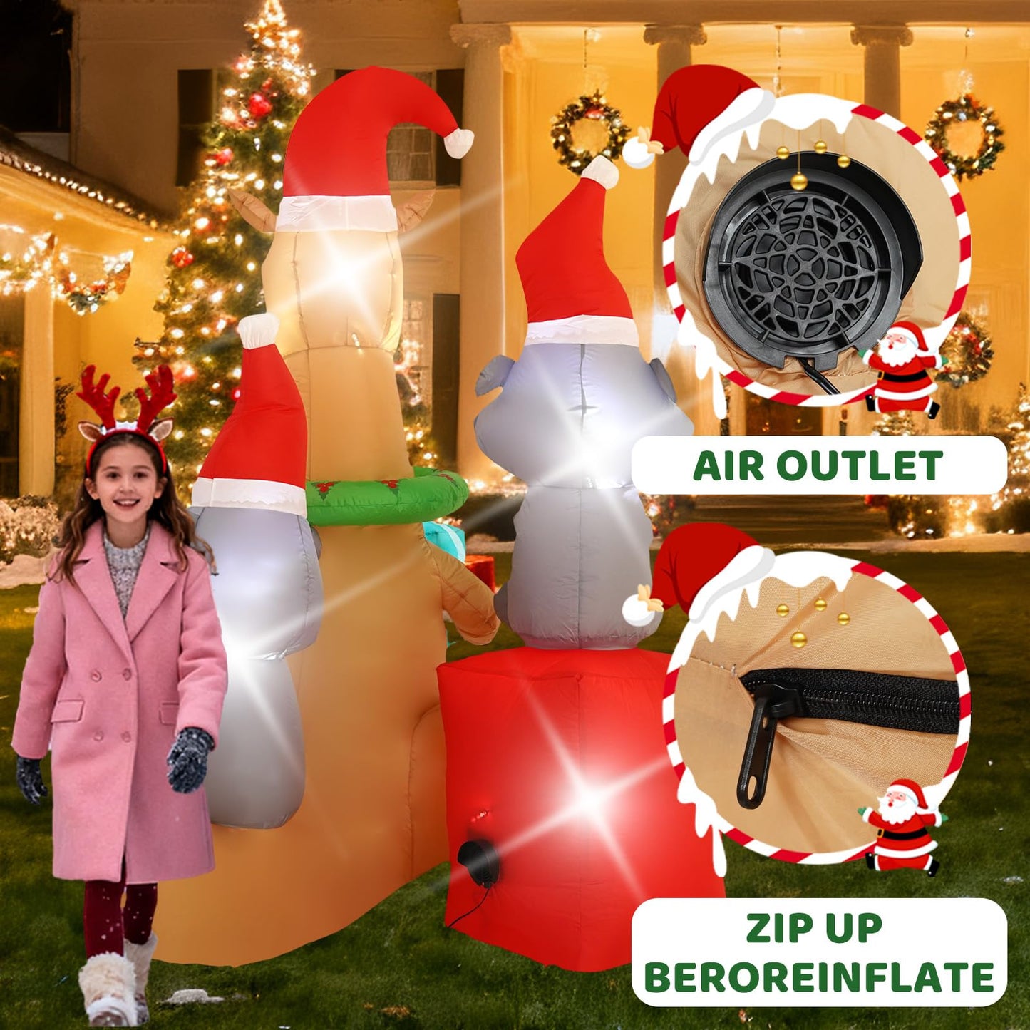 InfleasJoiy 7FT Kangaroo Koala Inflatable Decoration with Built-in LED Lights, Christmas Outdoor Inflatable Decoration for Lawn, Yard, Garden, Patio
