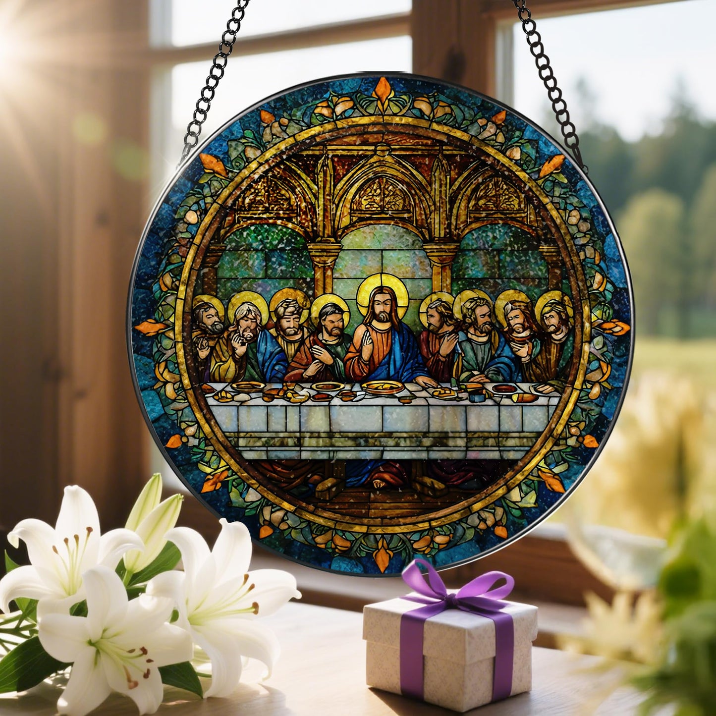 8-Inch The Last Supper Suncatcher Ornament, Stained Glass Window Hanging & Christmas Ornament, Christian Religious Window Decor ā Gifts for Christmas & Holidays, Christian Gift, Religious Gift