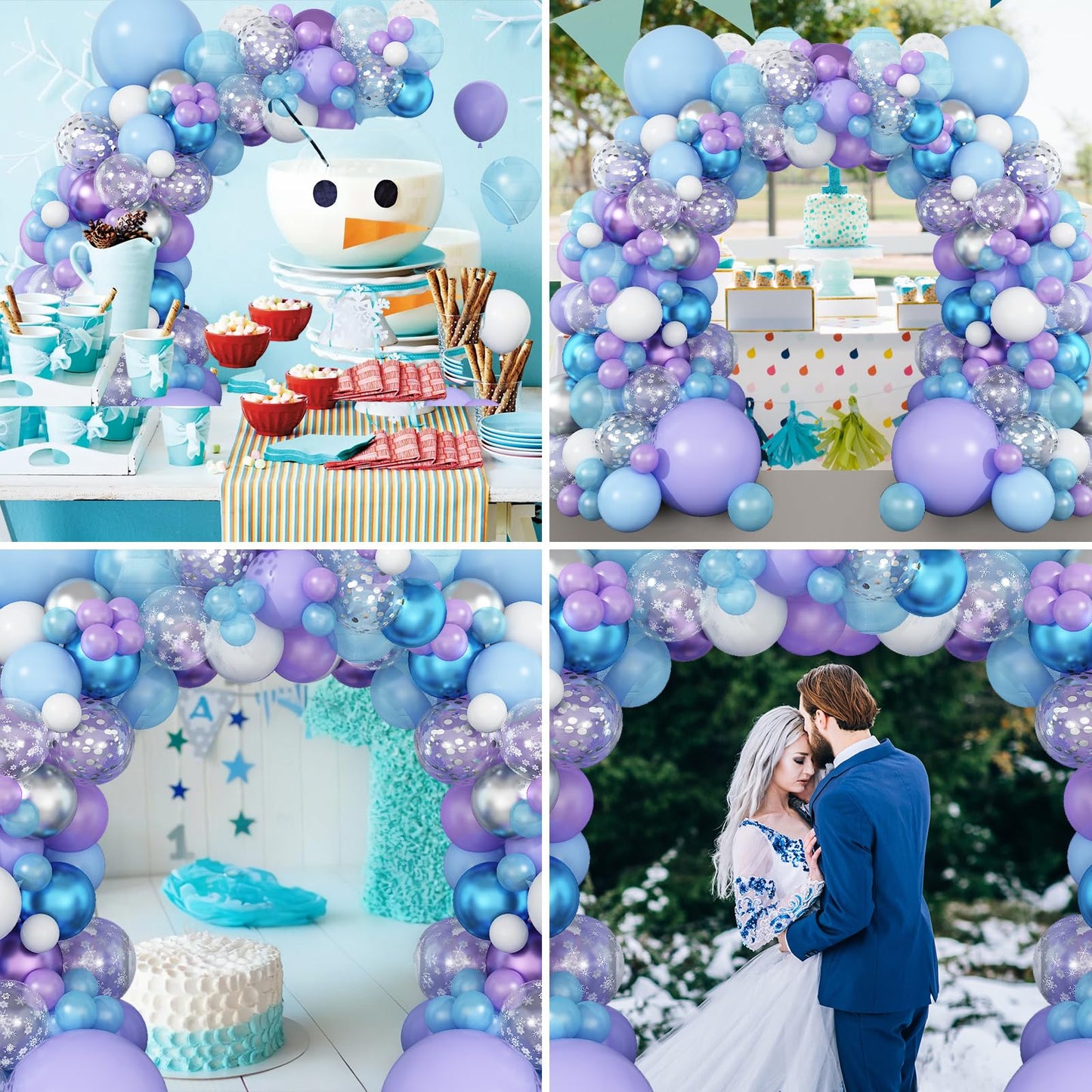 Purple Blue Balloon Arch Kit, Snowflake Birthday Balloons Garland with Silver Confetti Balloon,Winter Theme Balloons Decorations for Birthday Baby Shower Holiday Party Decor Supplies