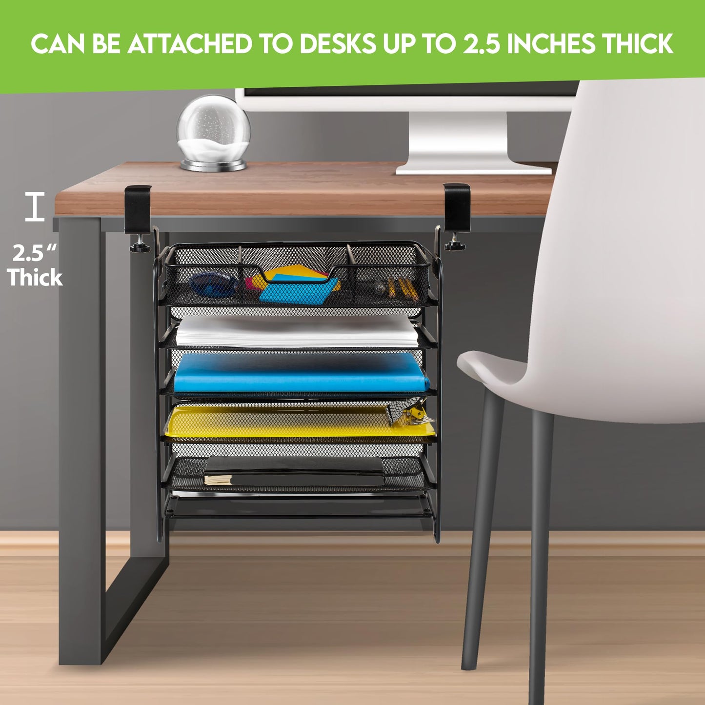 SB Simpli Better File Organizer 5 Tier Under The Desk File Holder, Clamp On Hanging File Organizer, SPACE SAVING DESIGN File Holder for Office Desk