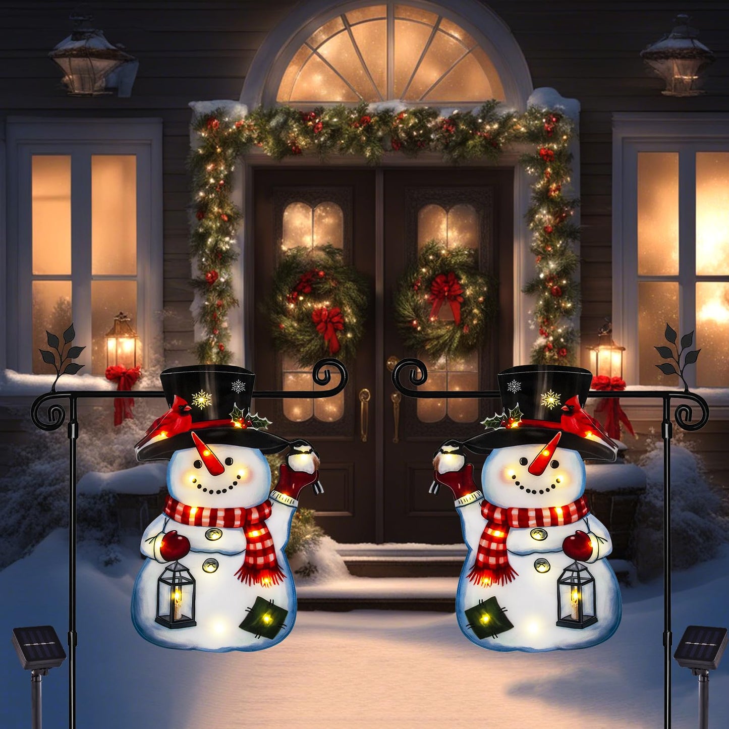 Lighted Christmas Garden Flag12x18, 8 Modes Double Sided Solar Christmas Decorations Outdoor LED Navidad Flag, Yard Decorations for Xmas Patio Lawn Porch