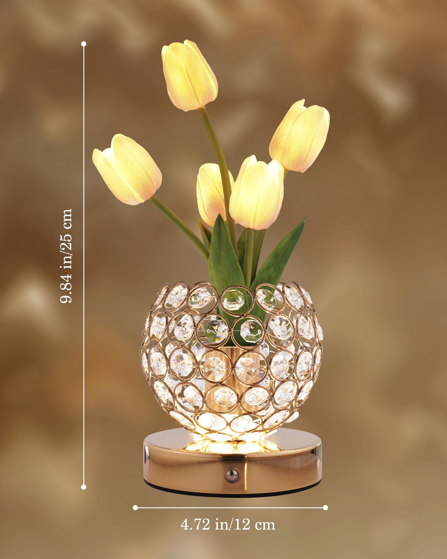Cordless Tulip Flower Lamp, Adjutable Touch Dimming Crystal Night Light with Artificial Tulip Flower, Rechargeable LED Flower with Vase Lamp Romantic Decor for Bedside Nightstand, Gift for Mother