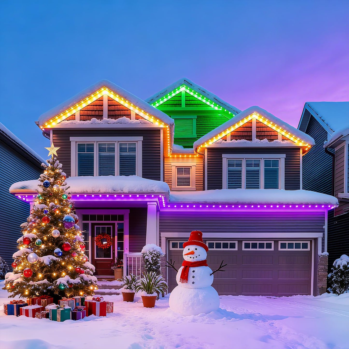 OKKMAX Permanent Outdoor Lights IP68 Waterproof Smart RGB+IC LED Christmas Light with 75 Scene Modes, Holiday Lights for Christmas Halloween, Work with Wi-Fi, Alexa & Google Assistant (100ft)