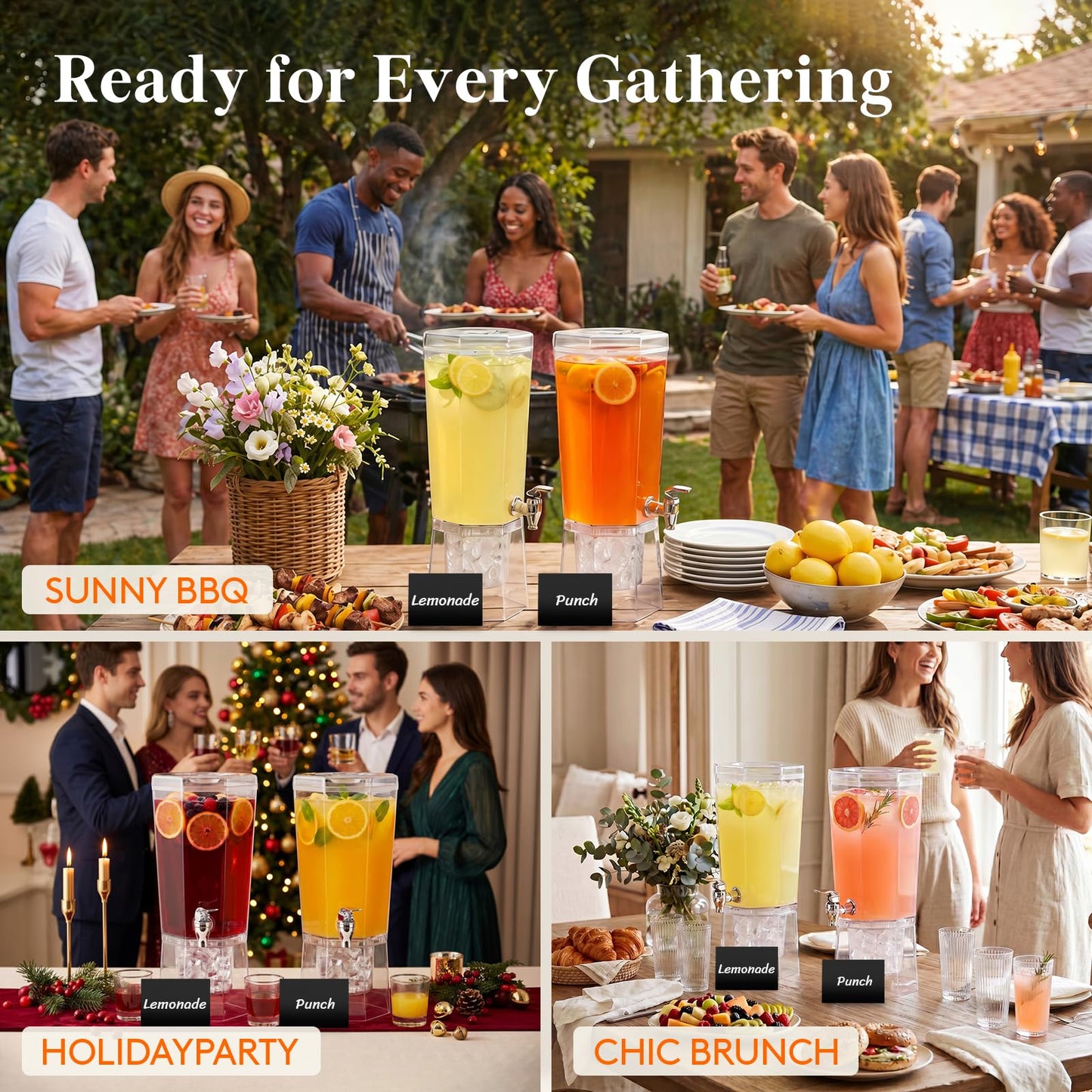 Lifewit 1 Gallon Drink Dispenser for Parties 2 Pcs, 4L Plastic Beverage Container with Stand for Juice/Tea/Soda & Lemonade, Clear Water Pitcher with Spigot for Mimosa Bar Hosting 39 x 16 cm/15x6"