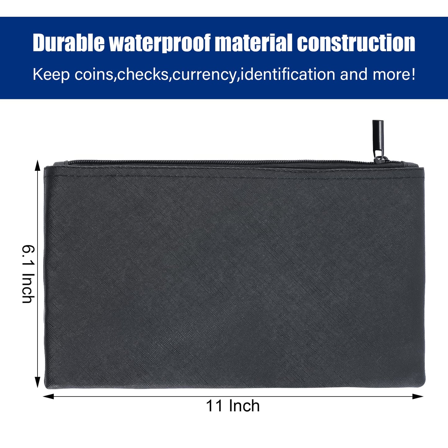 KYODOLED Cash Box with Money Tray, Key Lock Money Safe with Security Cable and Waterproof Bag, 11.81L*9.45W*3.54H inch, Black X Large