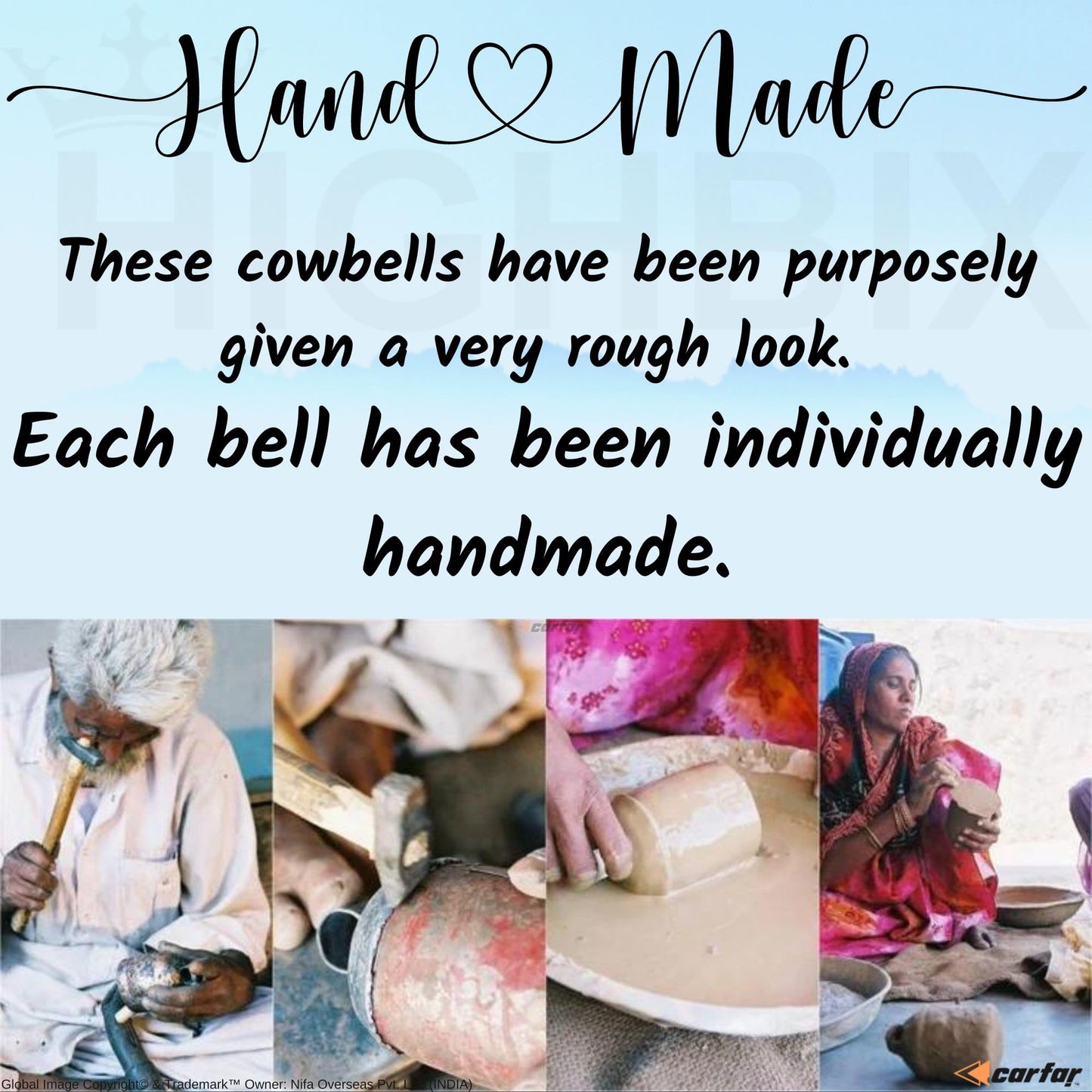 Carfar Shabby Chic Vintage Country Rustic Style Bells Handmade Large Metal Harmony Christmas Hanging Cow Bells Complete Set (1, 5 Bells)