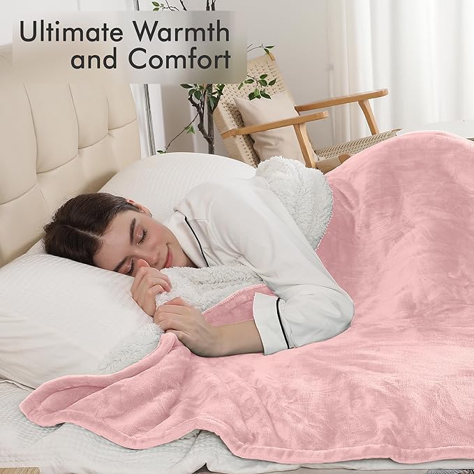 Electric Throw Blanket, Heated Blanket Flannel Sherpa with 4 Hours Auto Off & 5 Heating Levels, Washable Heating Throw with Overheat Protection for Home Use, Ideal Gift, 50"x60", Candy Pink