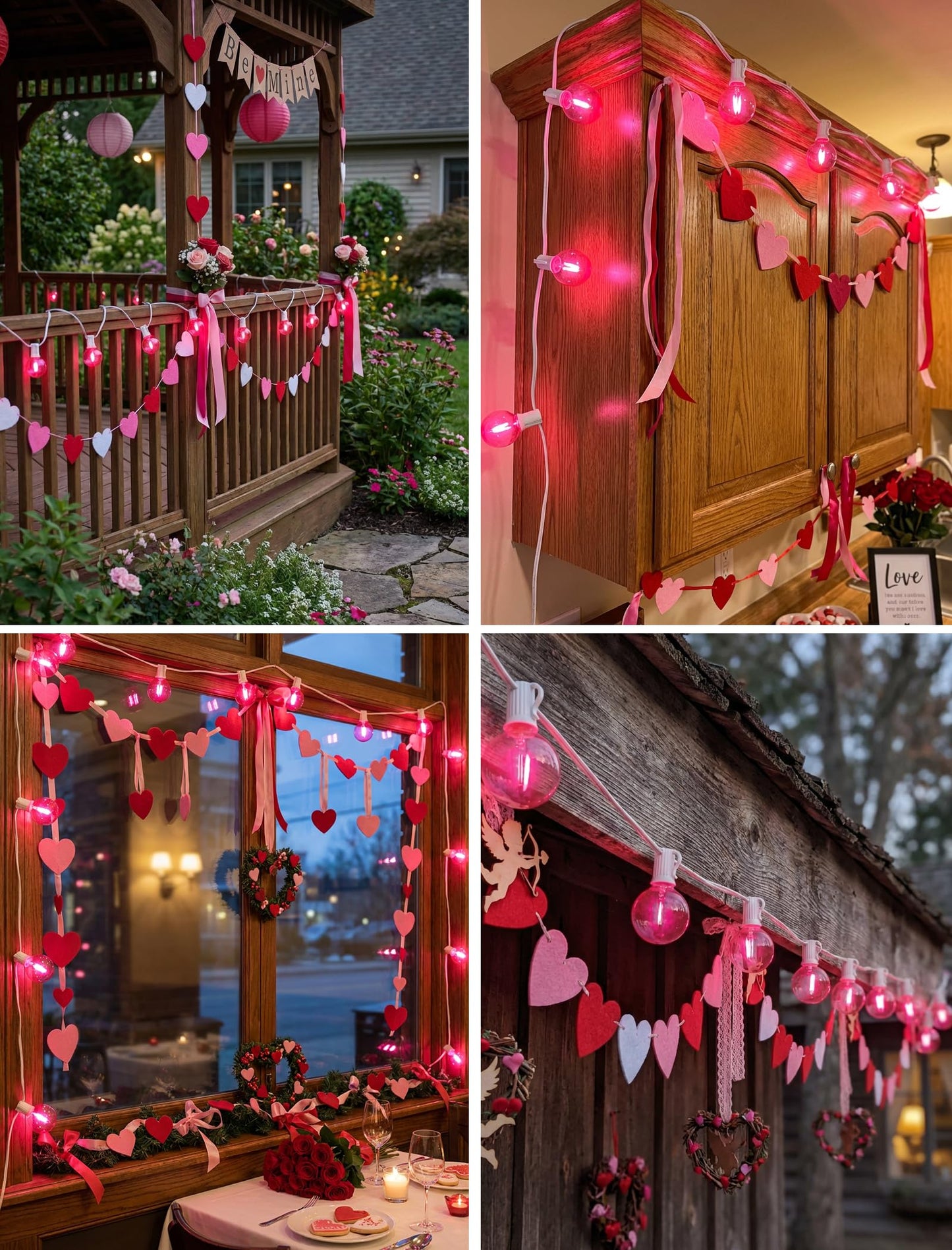 50Ft Valentine's Day Outdoor String Lights, G40 Valentines Day Decorations Lights with 27 LED Pink Shatterproof Bulbs(2 Spare), Hanging Globe Patio Lights for Outside Party Wedding Porch Backyard
