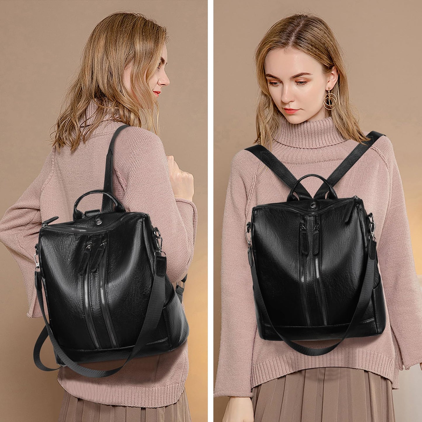 GAEKEAO Backpack Purse for Women PU Leather Anti-theft Backpack Ladies Convertible Large Travel Designer Fashion Shoulder Bag