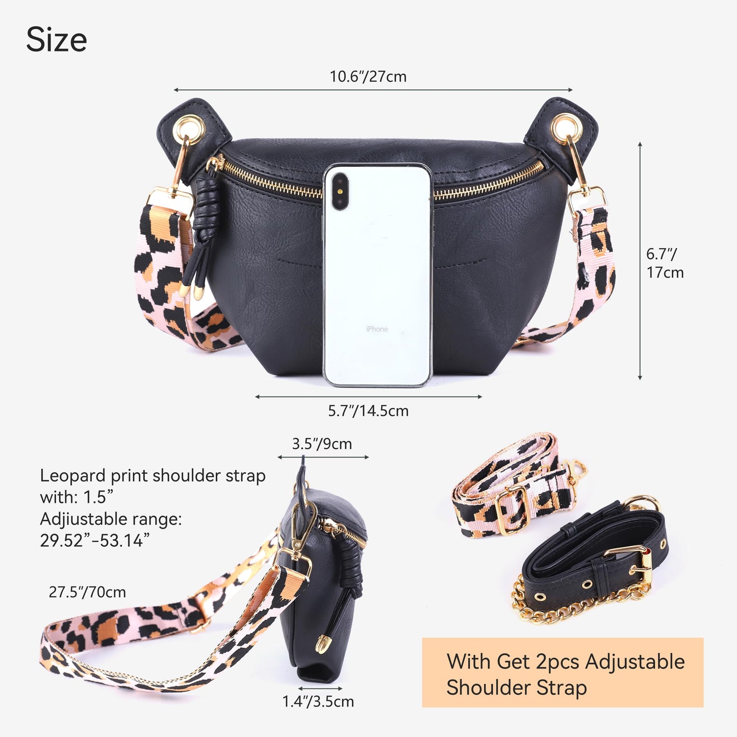 Fanny Packs Waist Bag for Women-Fashion Crossbody Bags Chest Purses Belt Bag with 2 Adjustable Strap (Black)