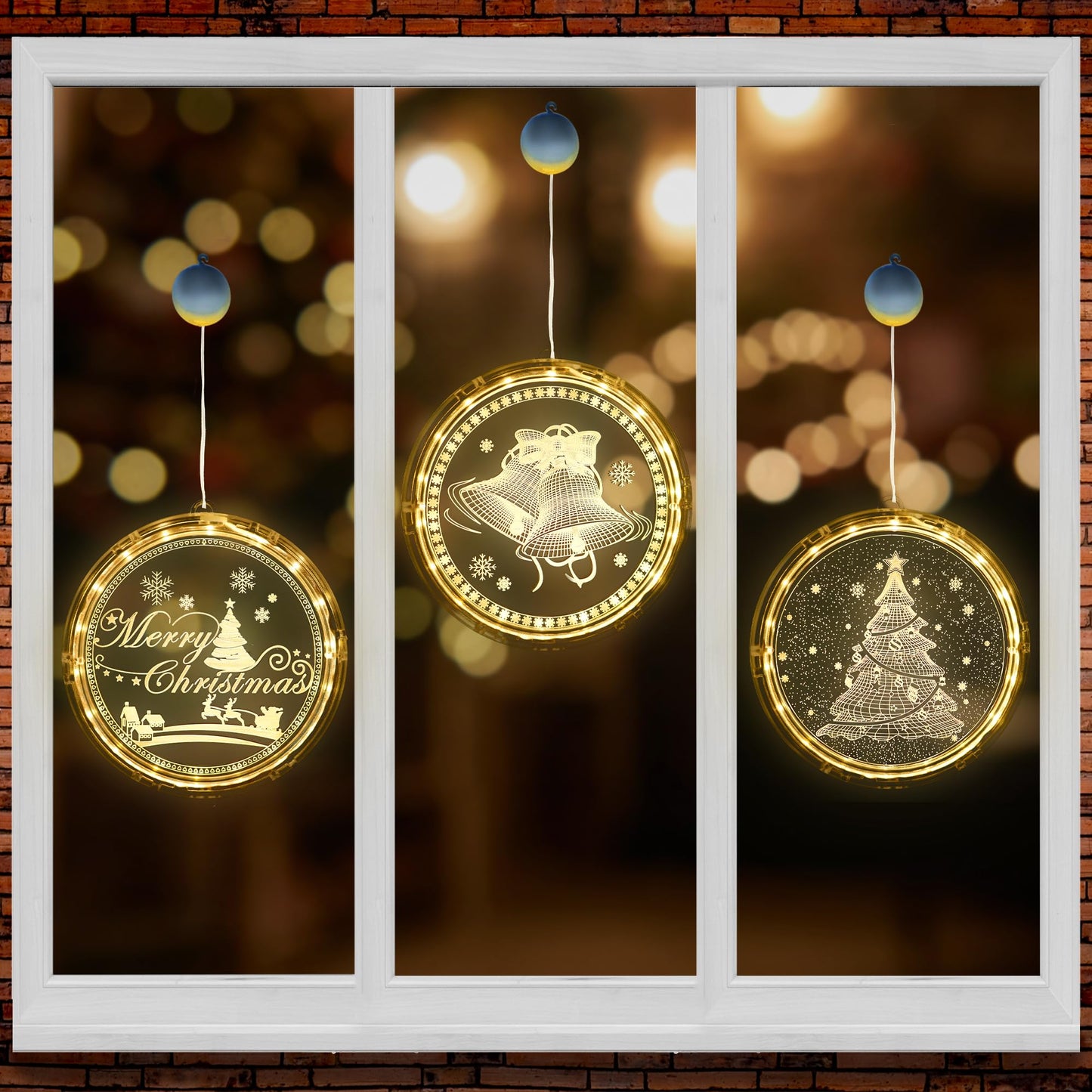 KatchOn, Light Up Window Christmas Decorations Indoor - Pack of 3 | Santa, Reindeers and Christmas Tree for Party Decorations | LED Hanging Lights, Battery Operated Christmas Lights Indoor
