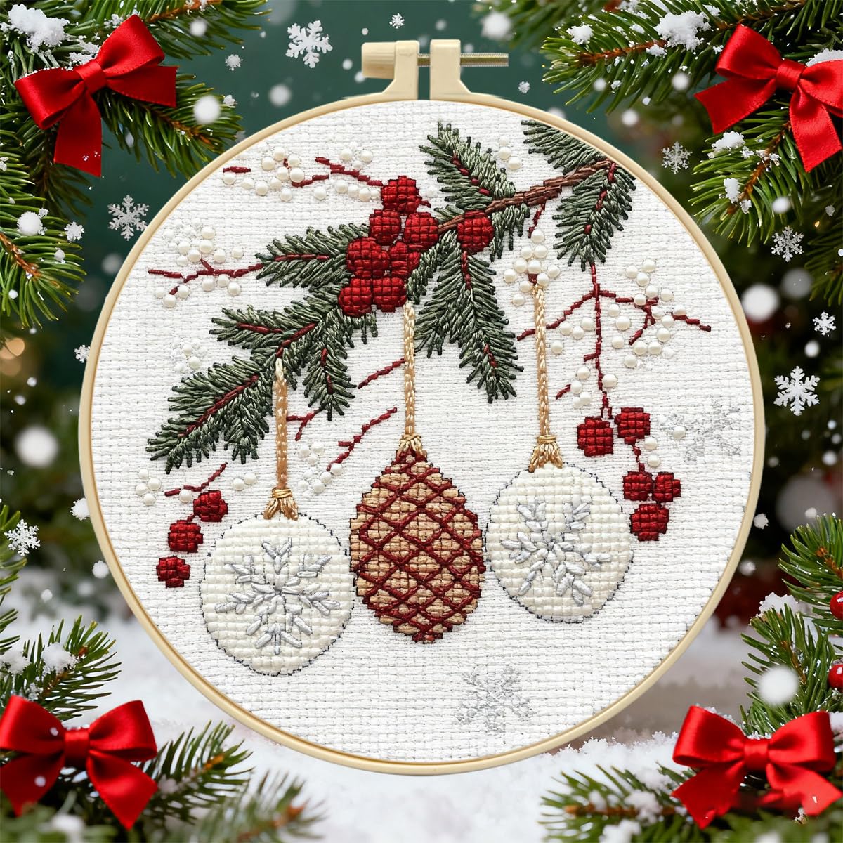 Zhenqing 11CT Stamped Cross Stitch Kit for Adults Beginners, Hand Embroidery Christmas Ornaments with Hoops and Instructions - Four-Piece Stocking Set (68448)
