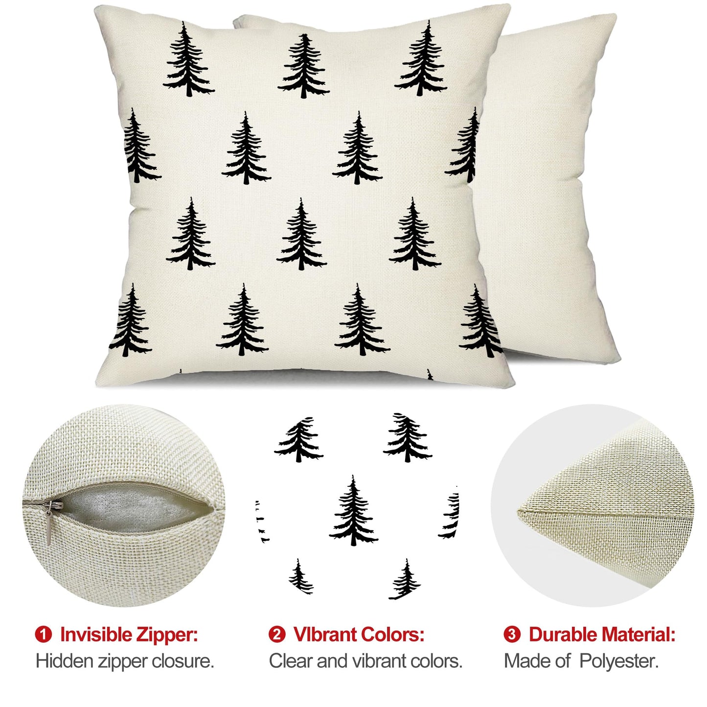 DFXSZ Christmas Pillow Covers 18x18 inch Set of 2 Christmas Tree Decorative White Throw Pillow Covers Winter Famliy Decoration for Home Couch TH-30A18