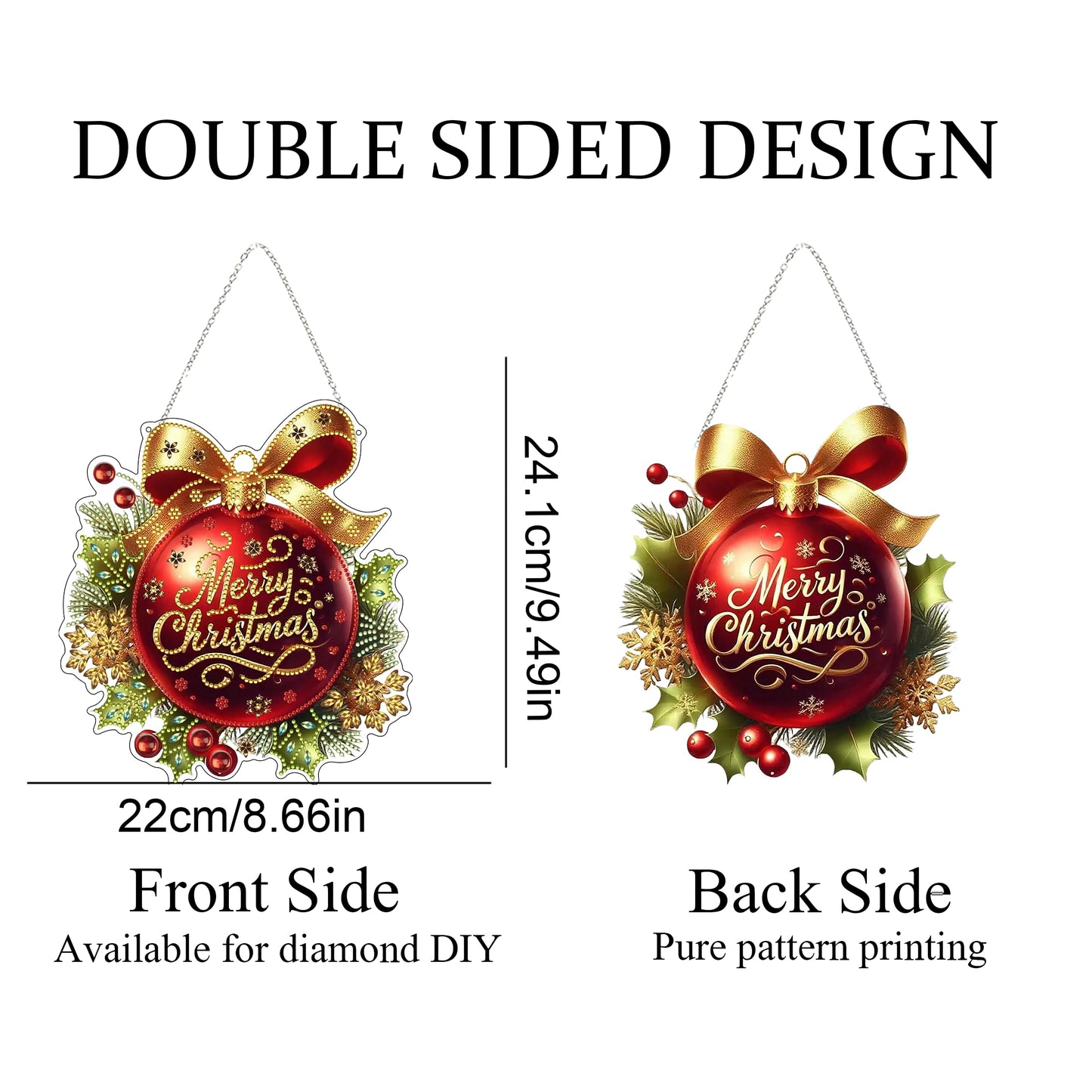 DIY Diamond Art Painting Wreath Kits,Special Shaped Rhinestone Hanging Ornament Diamond Art Window Pendants for Gift Home Garden Wall Hanging Kits,Double Sided (Merry Christmas)
