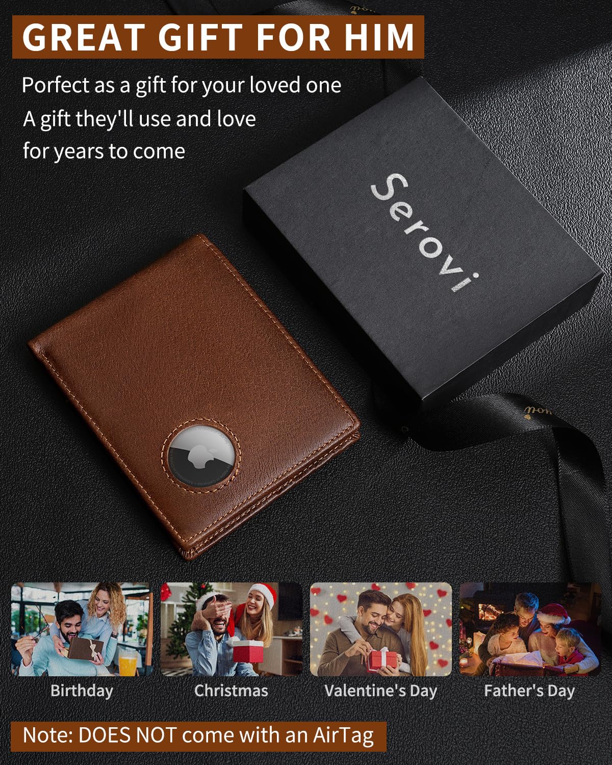 Mens Wallet with AirTag holder,Genuine Leather Bifold Wallets for Men RFID Blocking With 2 ID Window and 12 Cards Holders Gift Box (Coffee Brown)