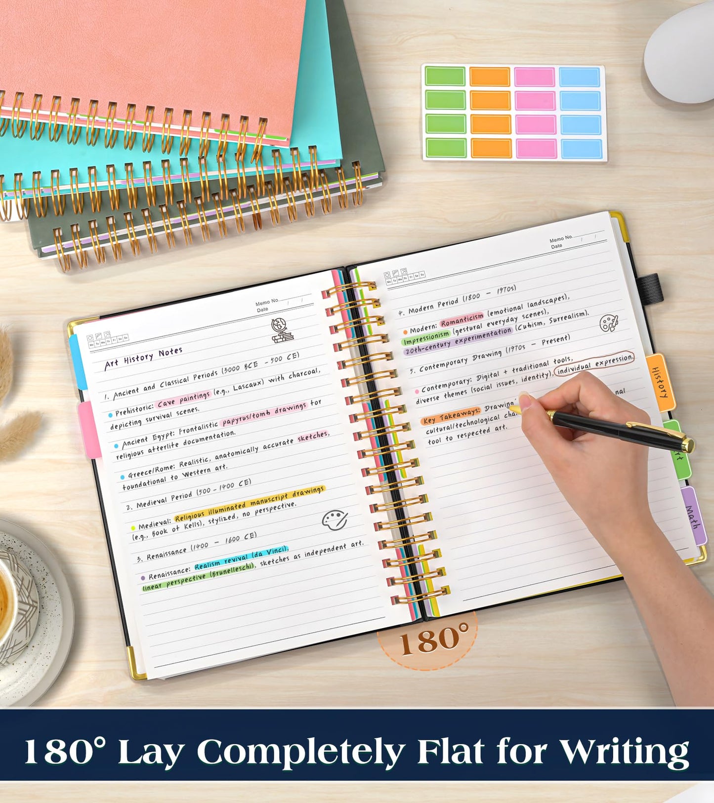 Spiral Notebook Journal with Removable Dividers Tabs, 300 Pages Hardcover Leather 5 Subject College Ruled Notebook, 8"x10" Large B5 Lined Journal for Women Men, Spiral Notebooks for Work School, Black