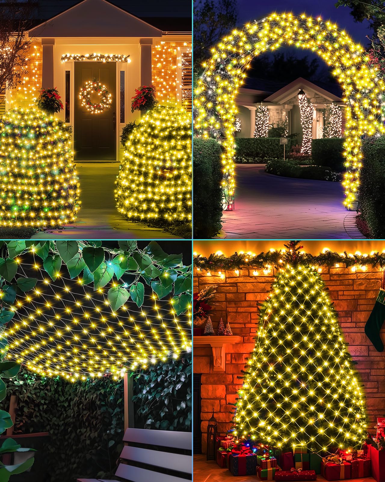 Halloween Net Lights 9.8ft x 6.6ft, 200 LED Outdoor Mesh Lights with 8 Modes, Waterproof Bush String Lights for Home Garden Yard Xmas Decorations Connecable, Timer (Warm White)