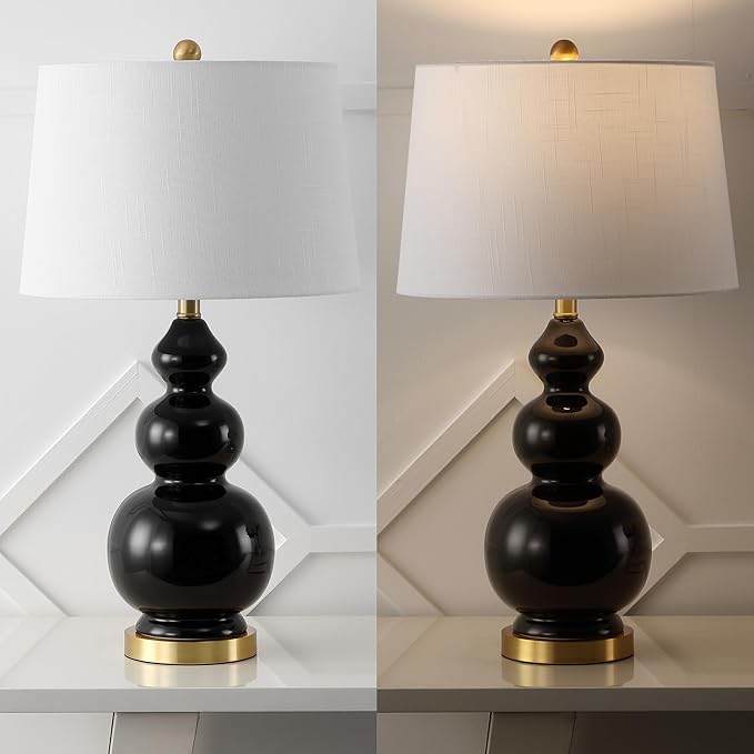JONATHAN Y JYL4023C Bowen 27.5" Contemporary Transitional Ceramic Gourd LED Table Lamp, Black/Brass Gold for Bedroom, Living Room, Kitchen, Home Office