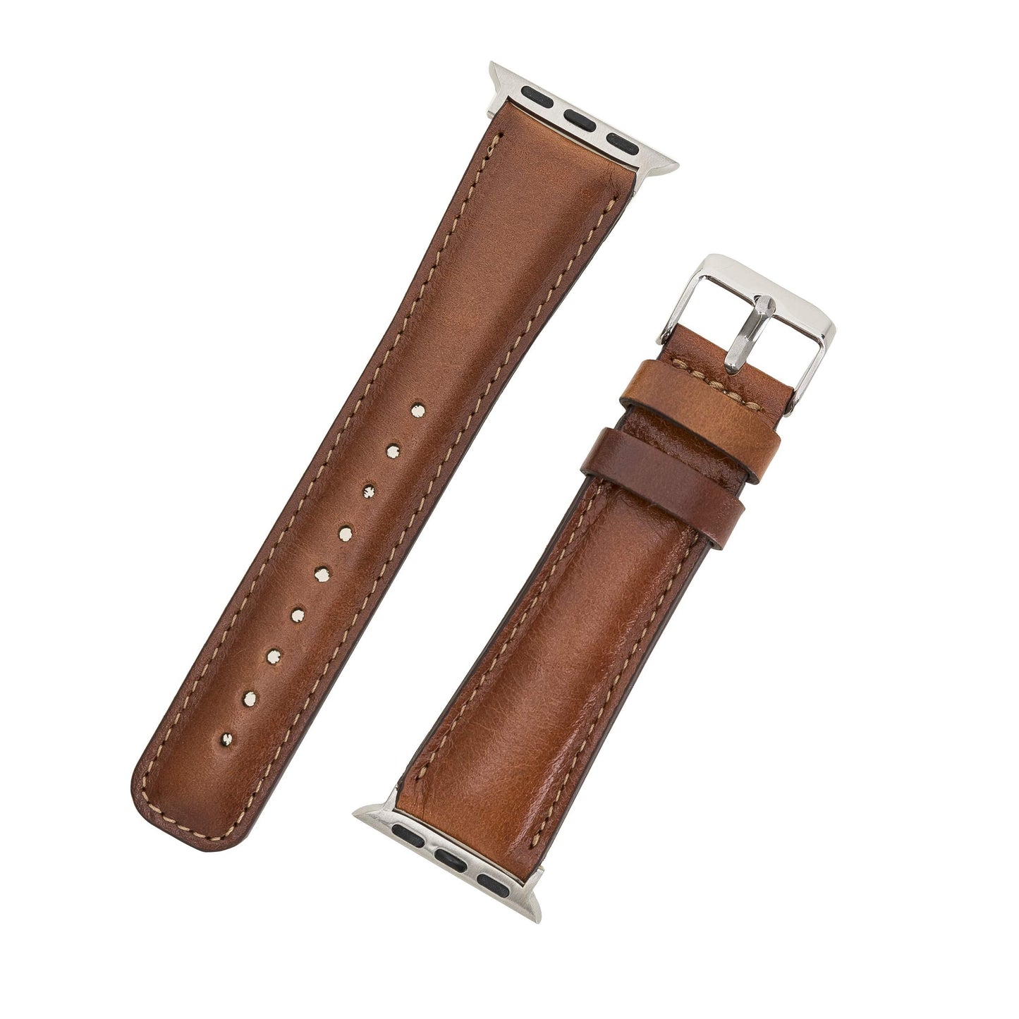 benvato Premium Handmade Leather Watch Band for Apple Watch SE 3 2 1 & Series 11 10 9 8 7 6 5 4 3 2 1 fits 42mm 41mm 40mm 38mm (Tan Brown w/Silver Connector&Clasp)