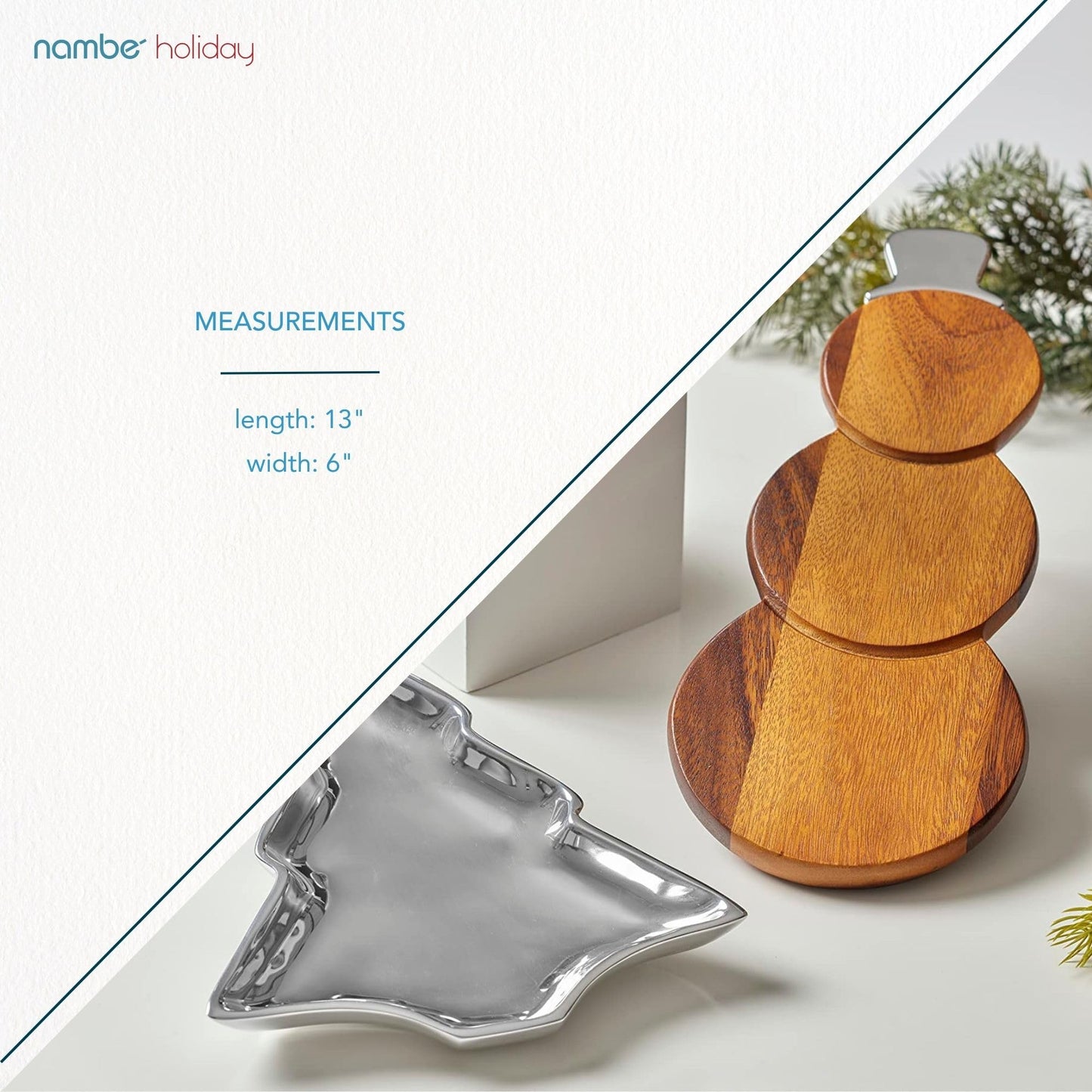 Nambé Snowman Cheese Board – Holiday Acacia Wood Charcuterie Tray with Chrome Plate Spreader, Seasonal Serveware & Giftable Entertaining Accent for Christmas Parties & Winter Gatherings