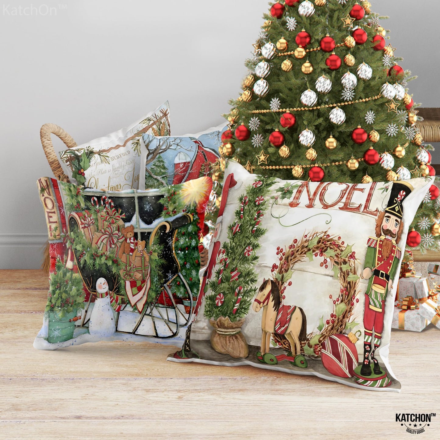 KatchOn, Farmhouse Christmas Pillow Covers 18x18 - Pack of 4 | Farmhouse Pillow Covers, Holiday Pillow Covers | Christmas Throw Pillow Covers for Christmas Decorations | Snowman Pillow Covers 18x18