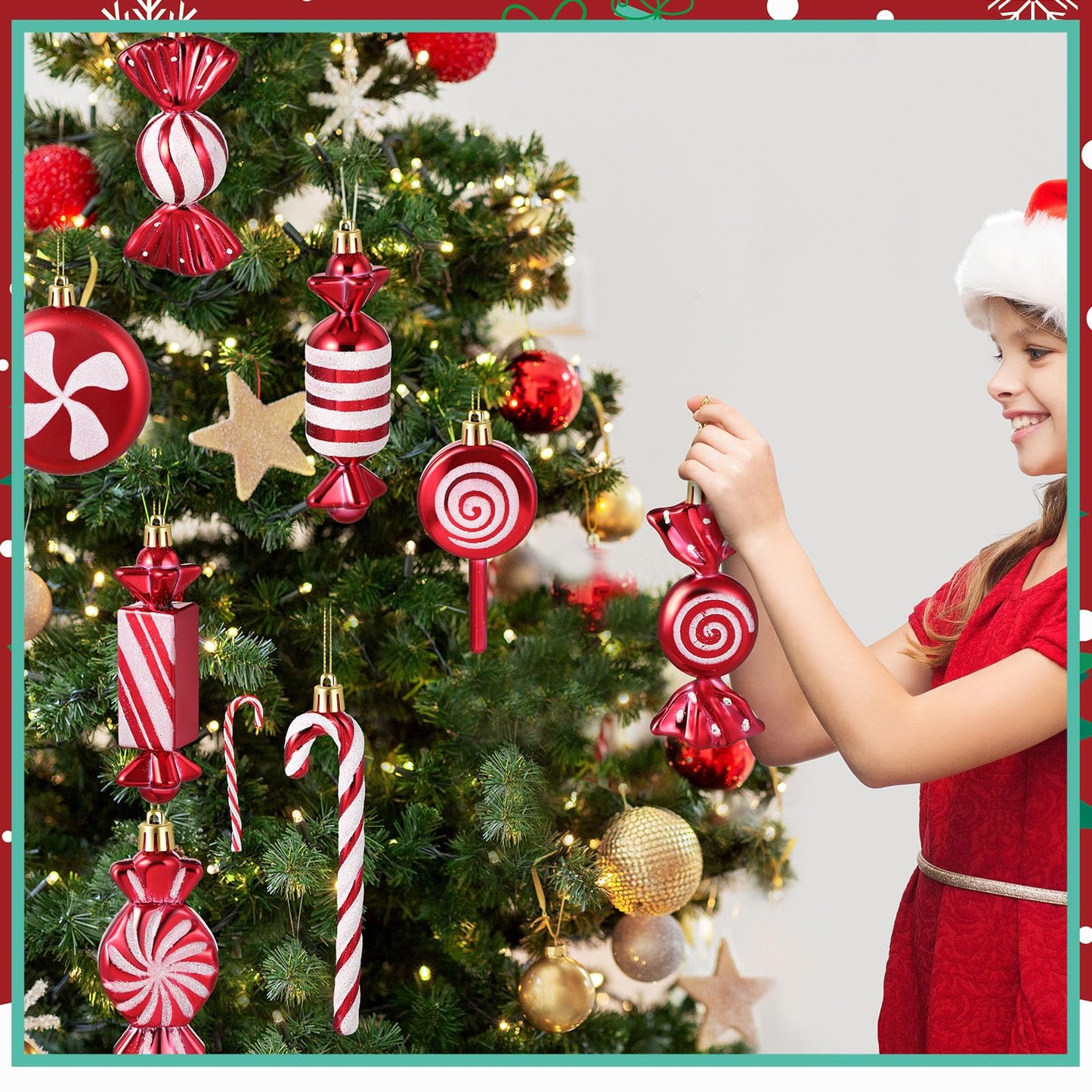 Leyndo 24 Pcs Christmas Candy Hanging Ornament Candy Cane Peppermint Lollipop Decor Glitter Ornament for Home Christmas Tree Party Favor Decoration(Red)