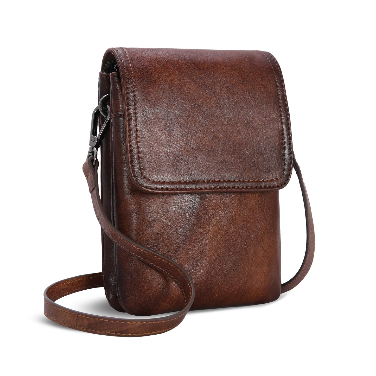 Iswee Genuine Leather Purses Travel Crossbody Bags for Women RFID Anti-Theft Zippered Satchel Bags Cell Phone Bag with Adjustable Strap (Coffee)