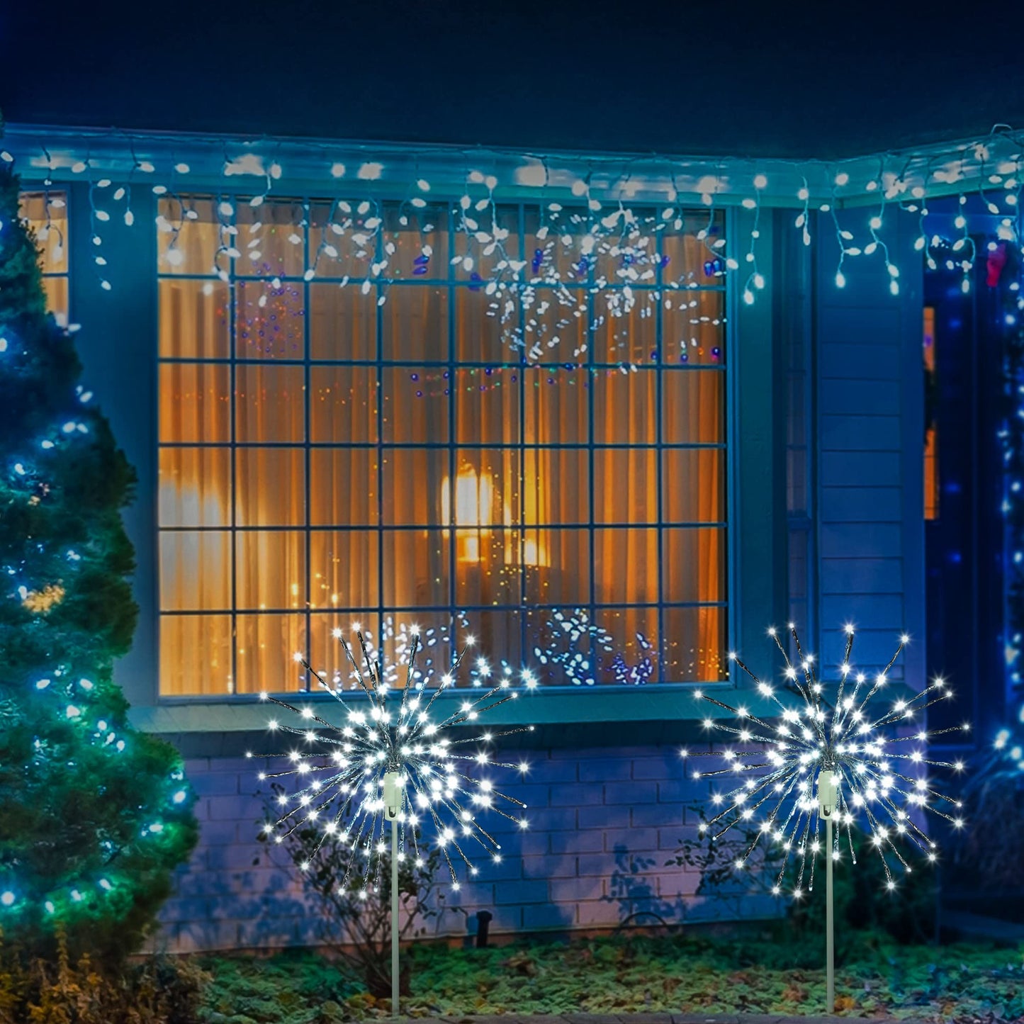 Lightshare 12" Starburst Light Lighted Ball 80 LED Firework Lights White Twinkle Hanging Ball Dual-use for Patio Walkway Pathway Decoration Indoor/Outdoor