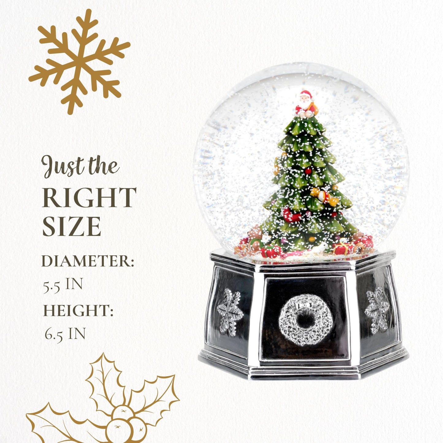 Spode Christmas Tree Winter Wonderland Snow Globe, Plays Soothing Music - Durable Dolomite, Personalized Collectible Great for Christmas, Weddings, Home Décor